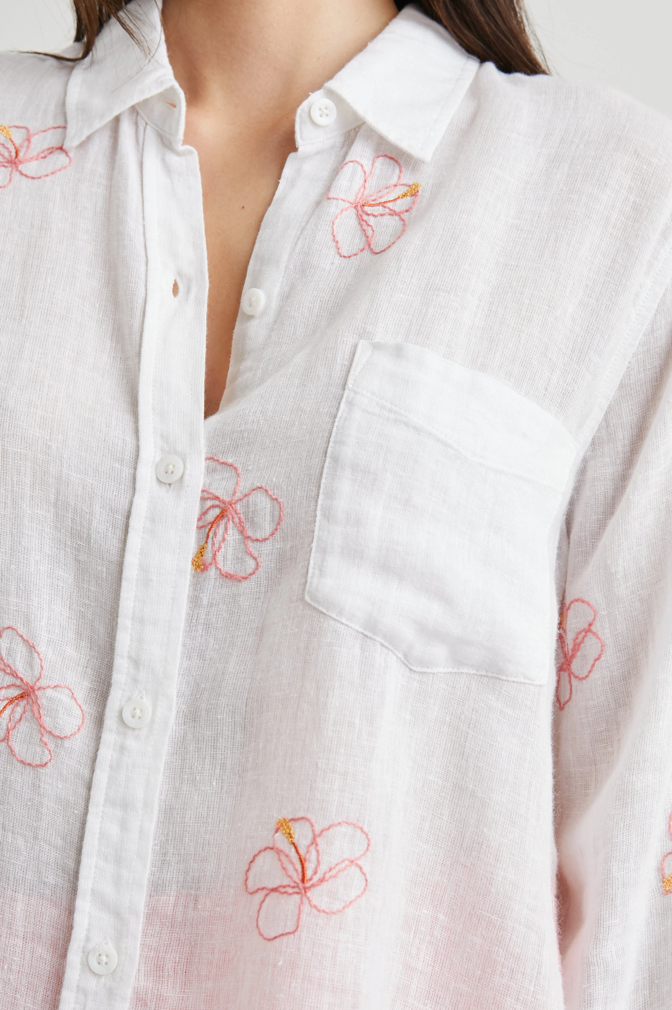 Charli Shirt - Hibiscus Embroidery