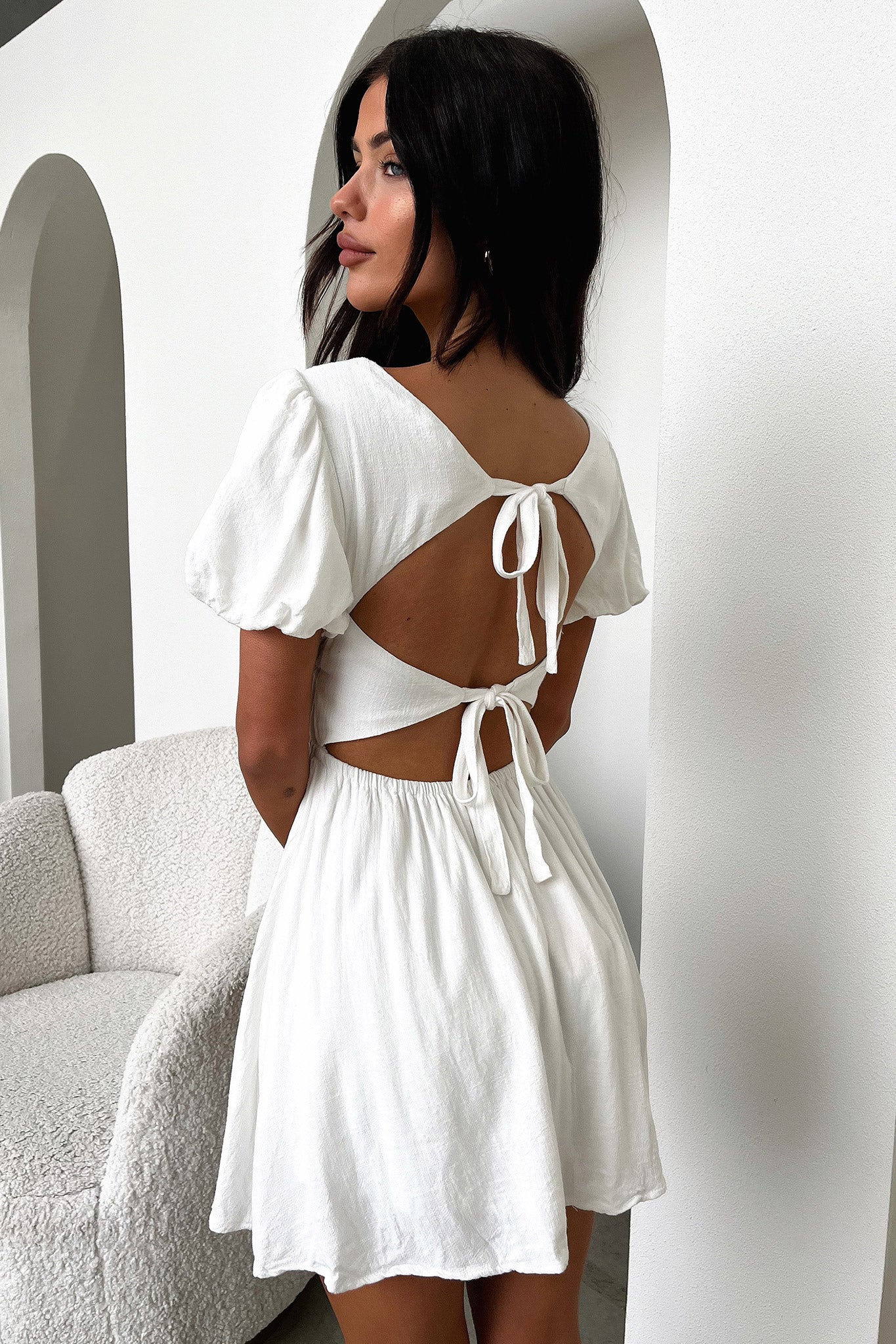 Whitney Square Neck Mini Dress - White - luluinthesky