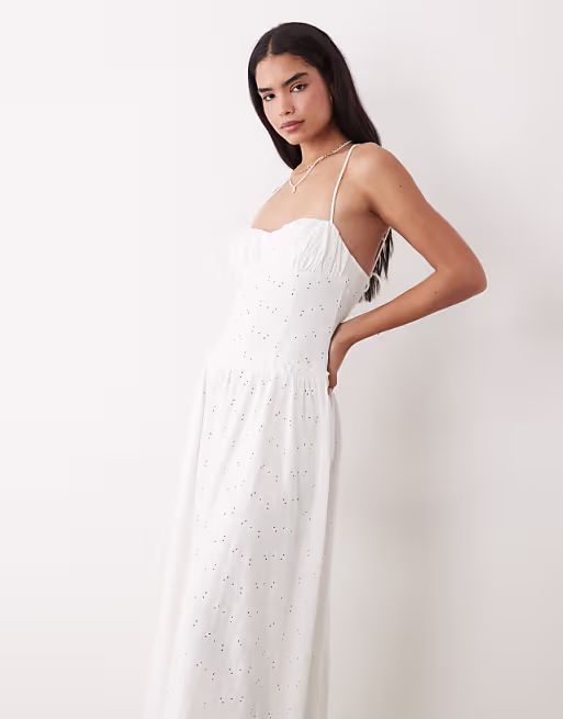 broderie cami maxi dress in white