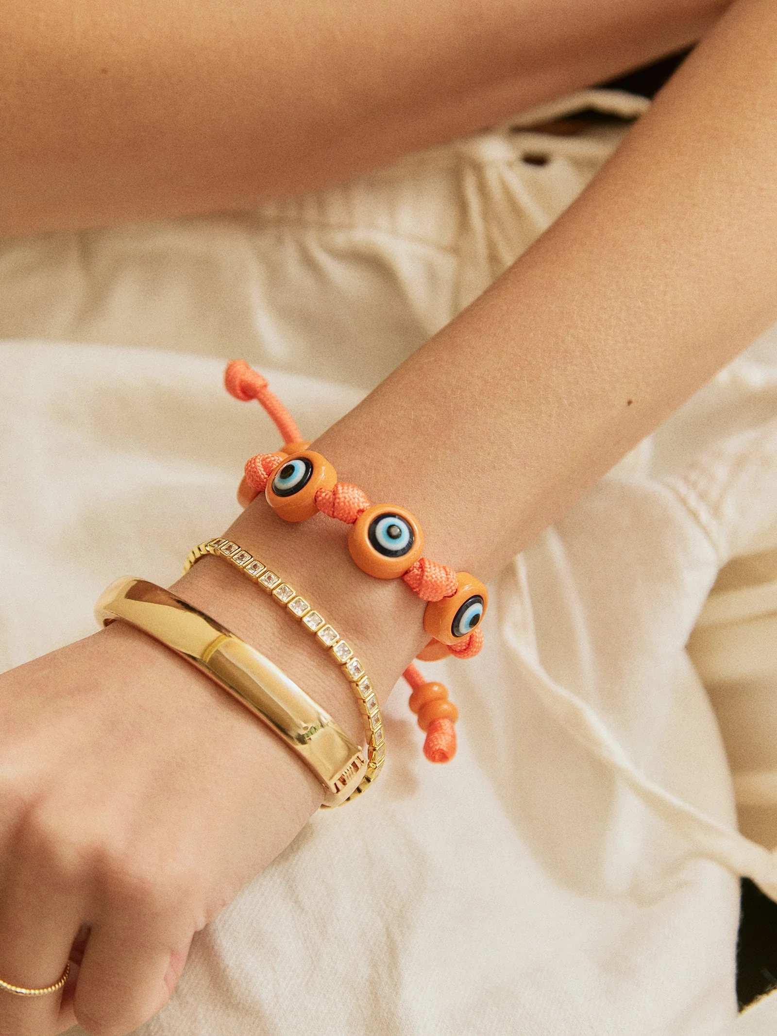 Knotty Good Eye Cord Bracelet  - Tangerine