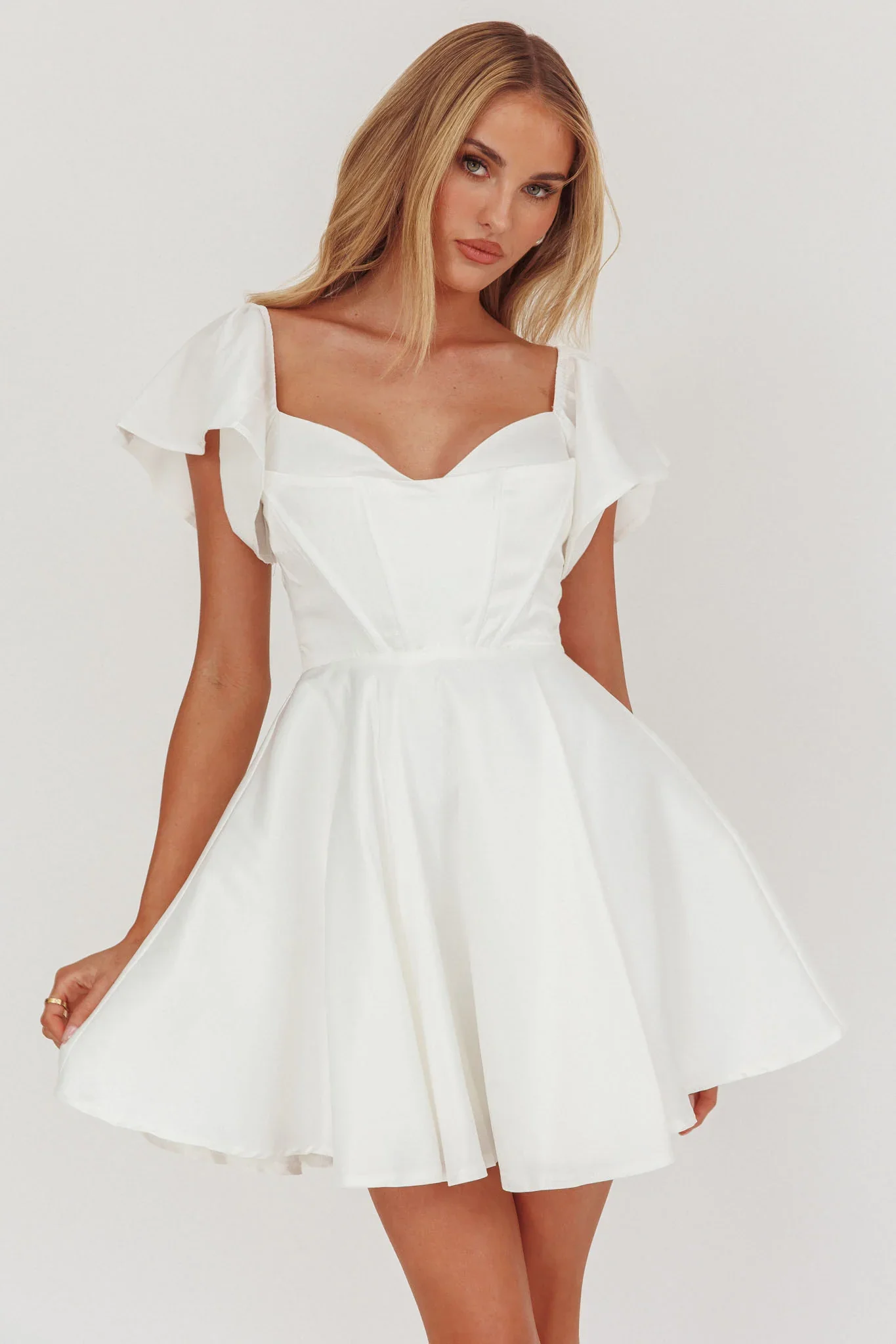 Tamelia Flutter Sleeve Mini Dress White