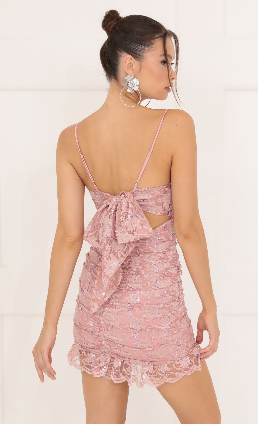 Sequin Lace Bodycon Dress in Pink