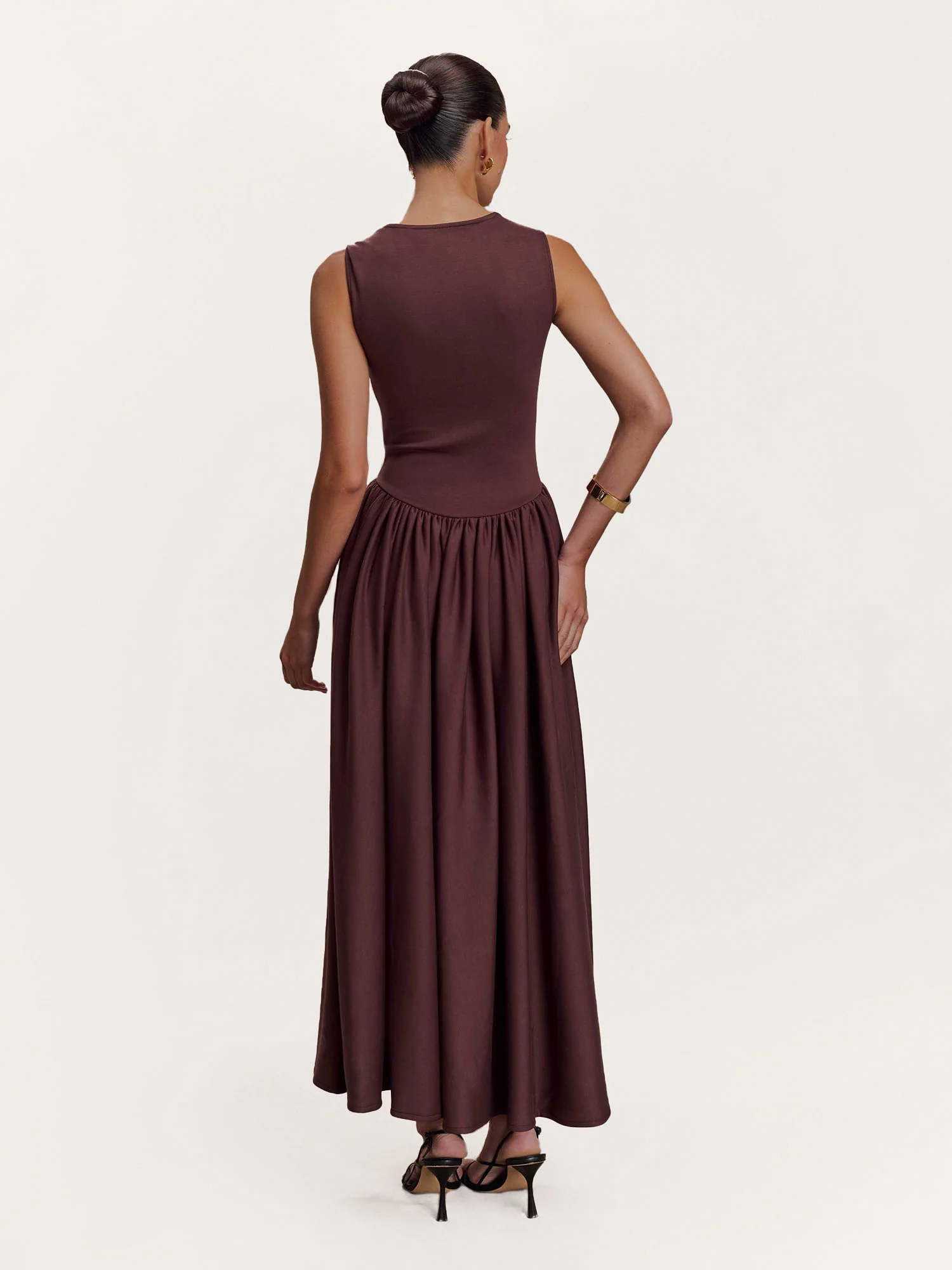 Mocha Sculpted Drape Midi Dress