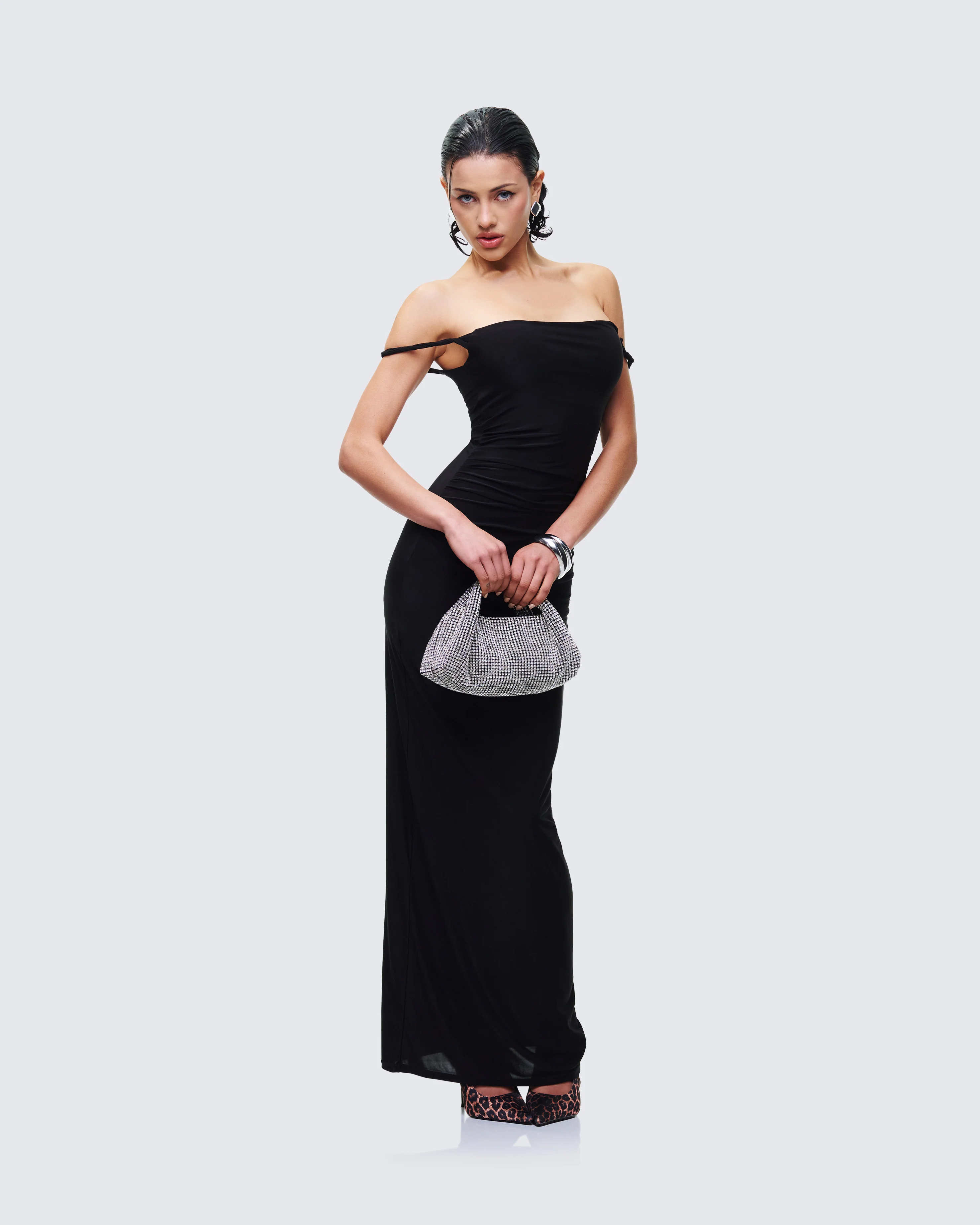 Elaris Black Twist Strap Maxi Dress