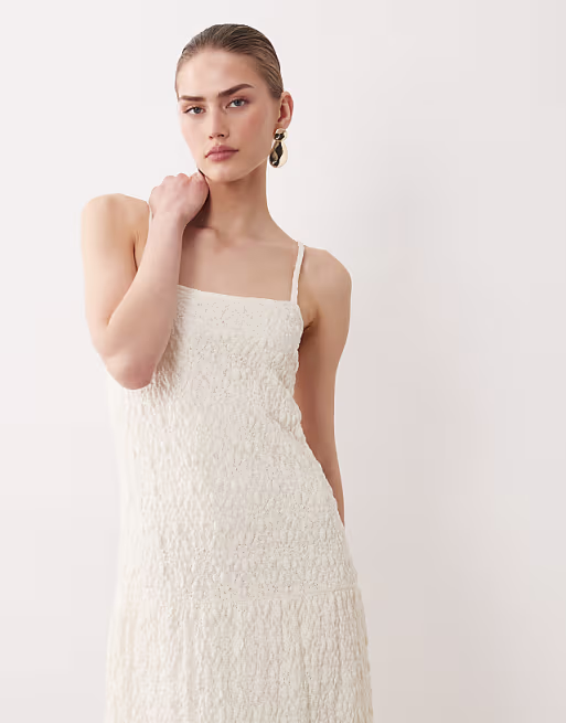 lace trapeze maxi dress in neutral