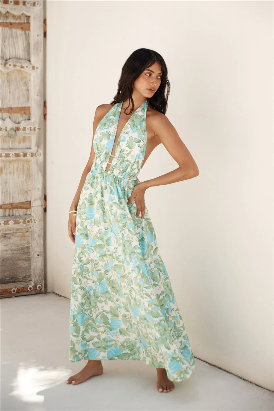 Ripe Mango Halter Maxi Dress Green