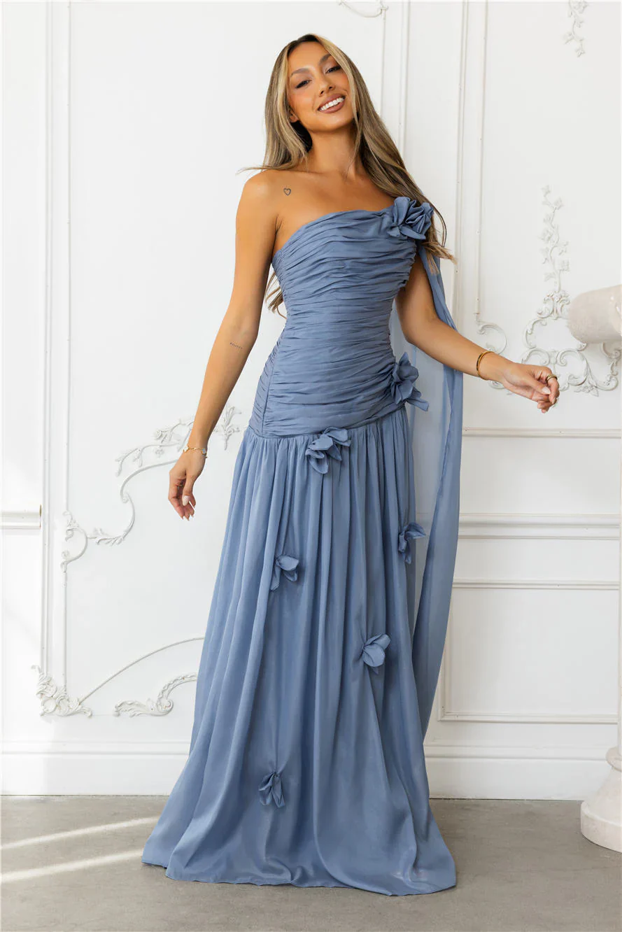 Silver Breeze One Shoulder Maxi Dress Slate