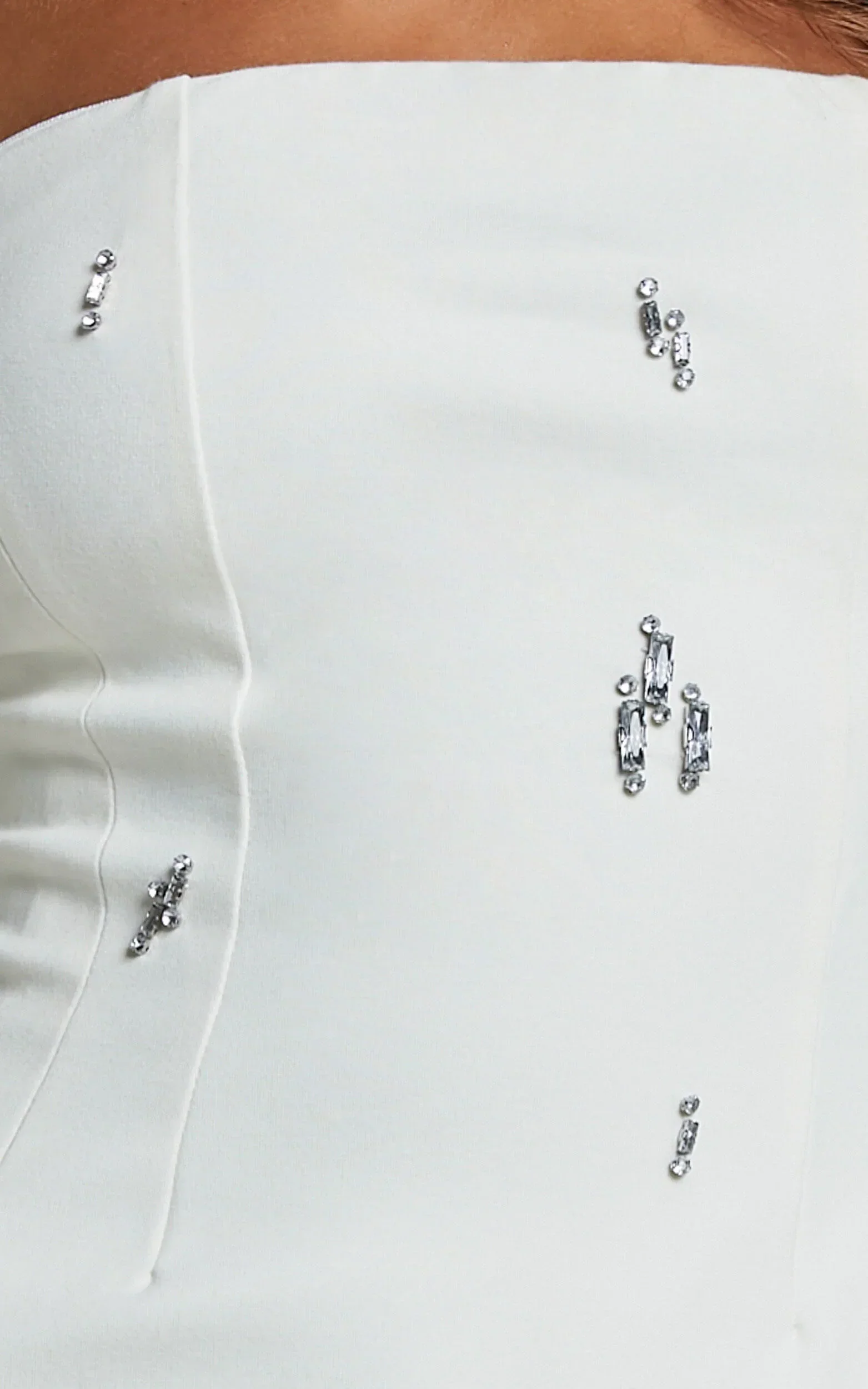 Anziel Mini Dress - Strapless Structured Cluster Embellishment Dress in White
