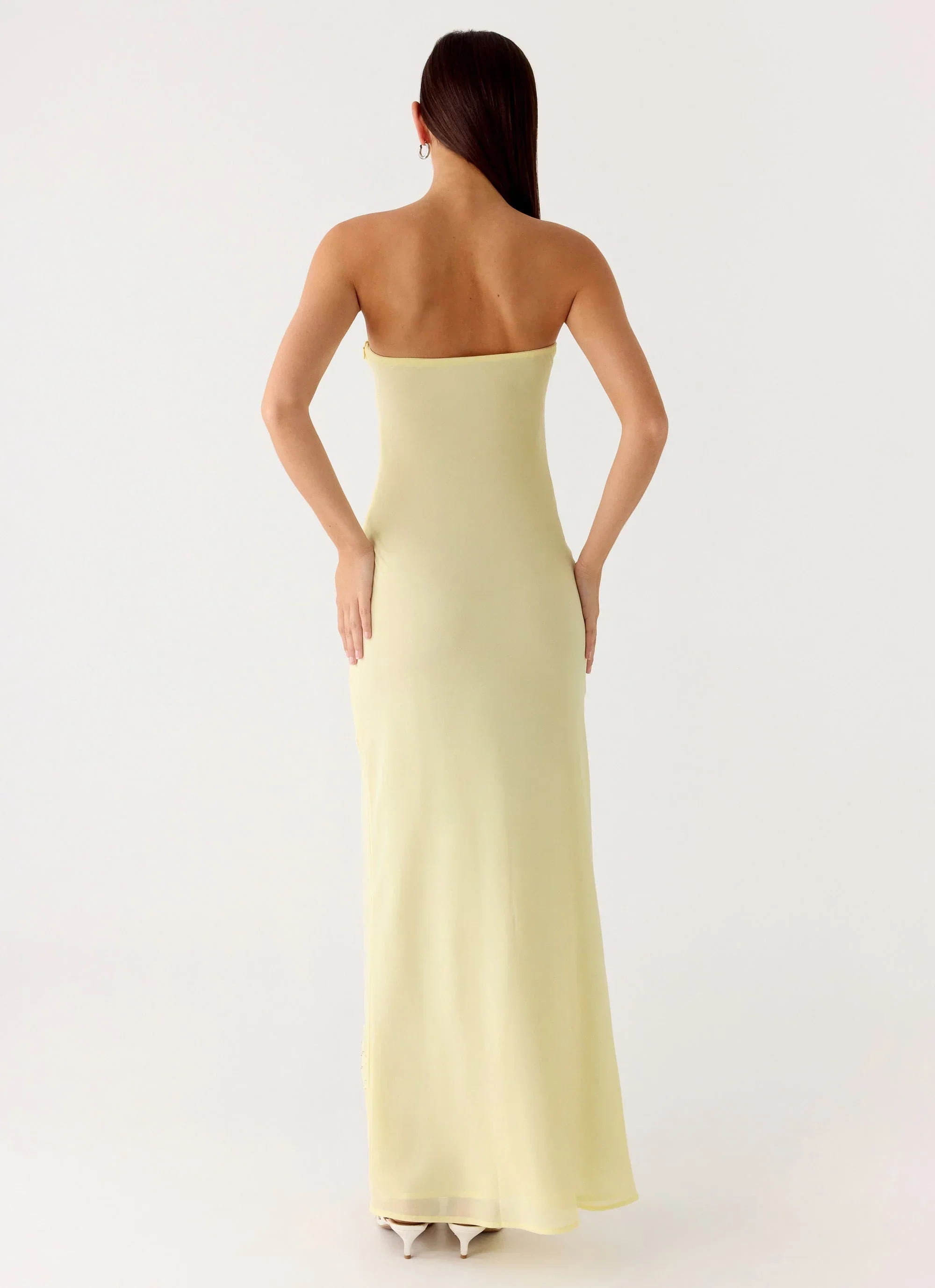 Sassafras Beaded Flower Strapless Maxi Dress - Yellow - luluinthesky