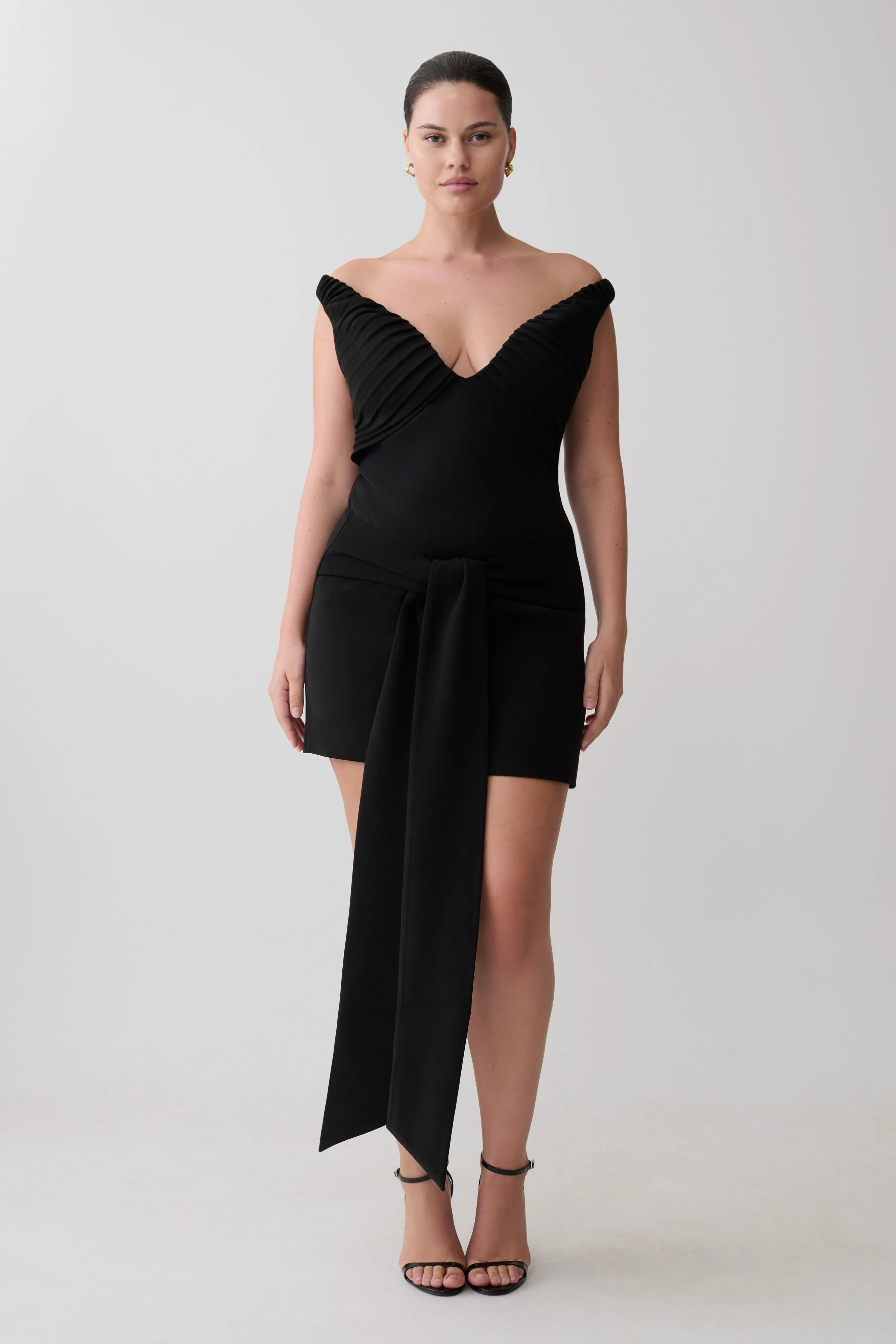 Runa-Off-Shoulder-Mini-Dress-With-Waist-Tie-Black