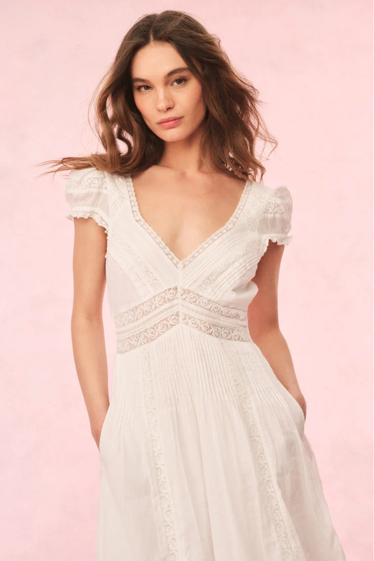 Suvi Cotton Midi Dress - White - luluinthesky