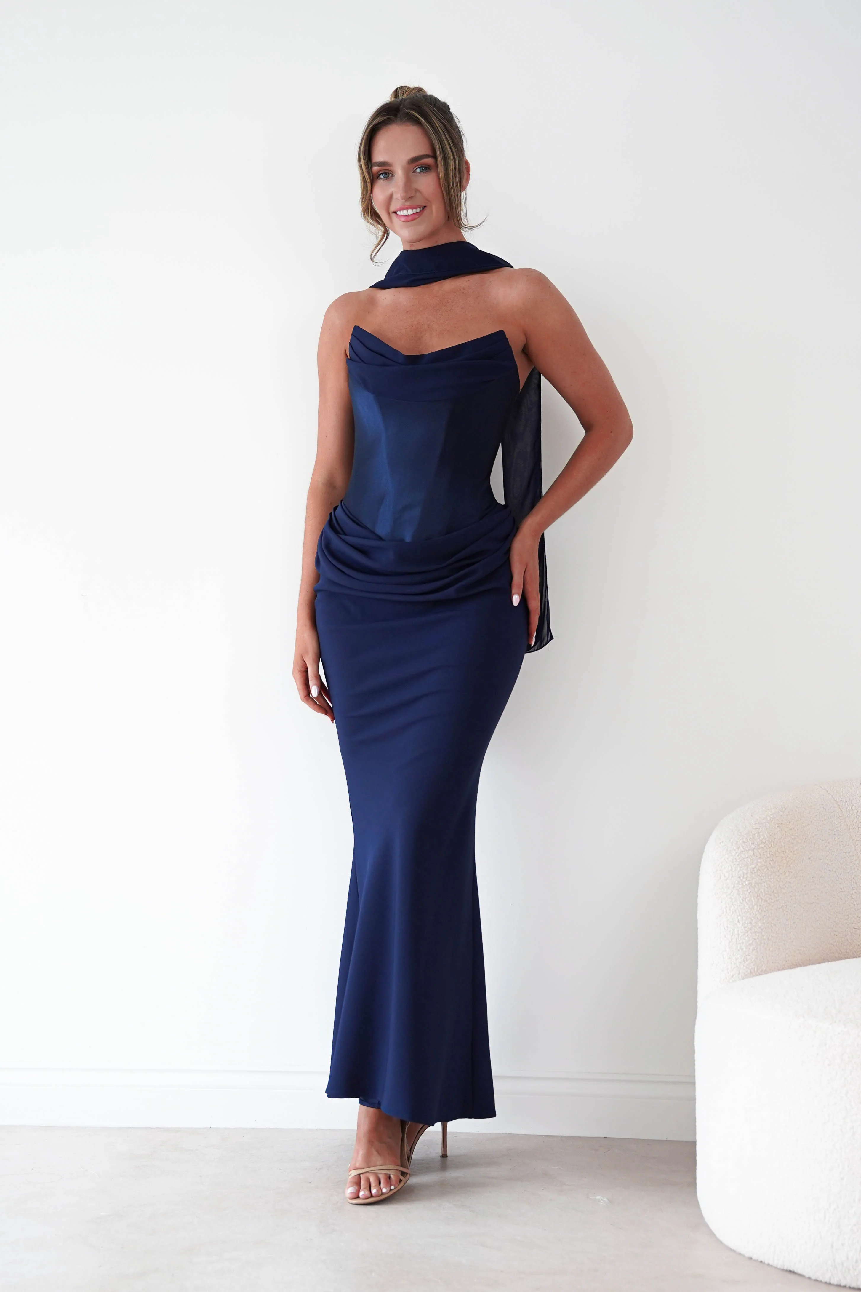 Kailani Strapless Ruched Maxi Dress | Navy