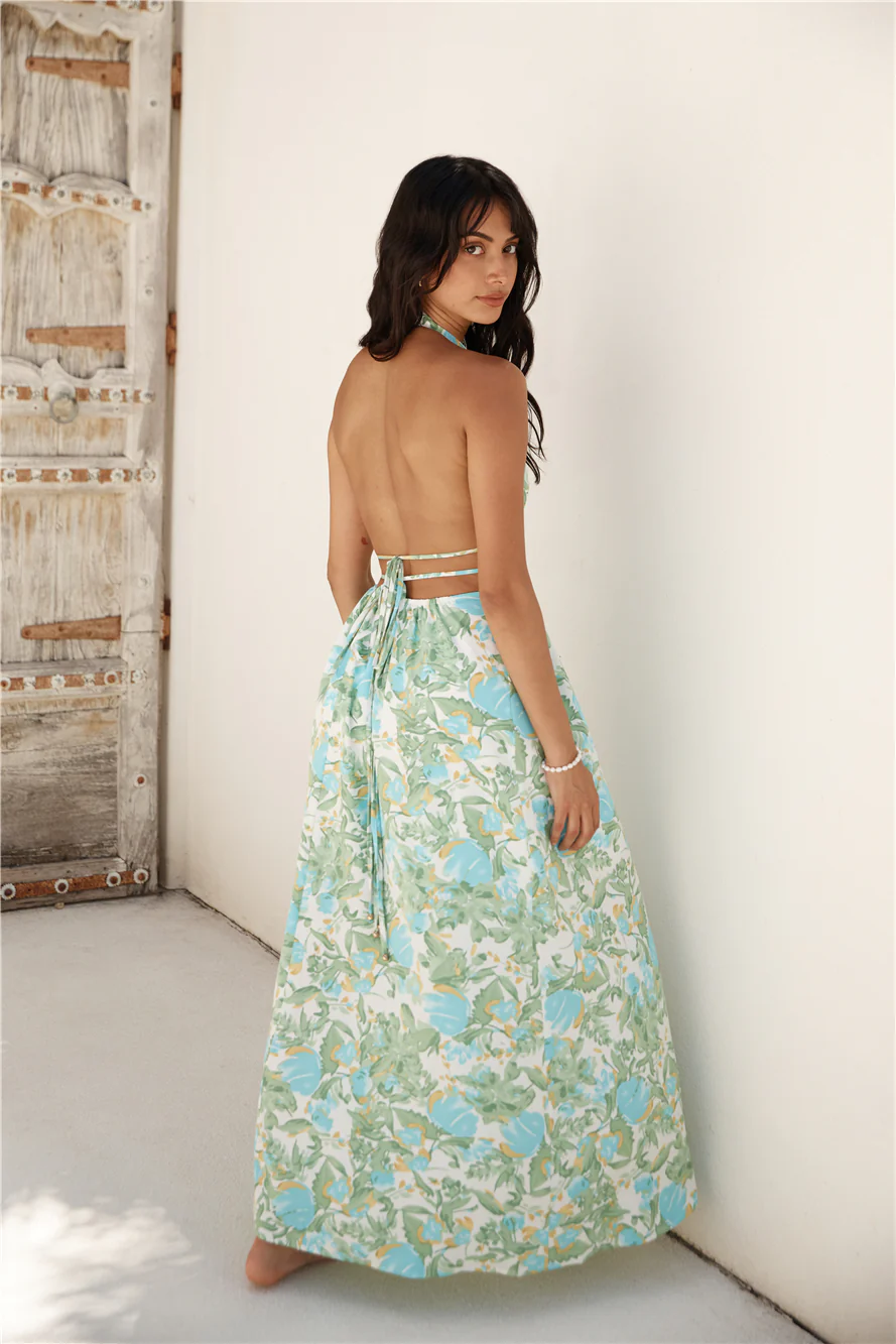 Ripe Mango Halter Maxi Dress Green