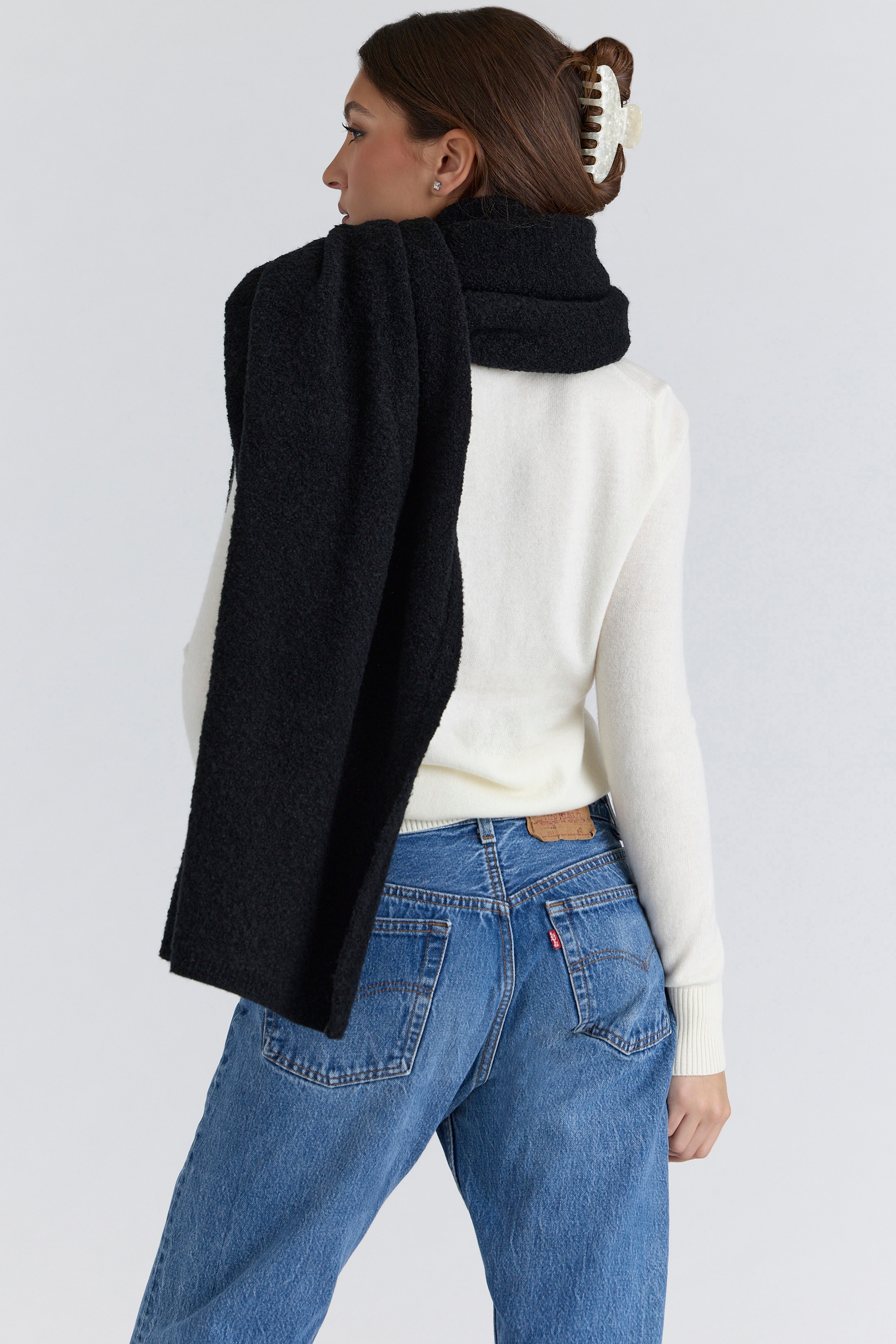Black Wool Oversized Textured Scarf