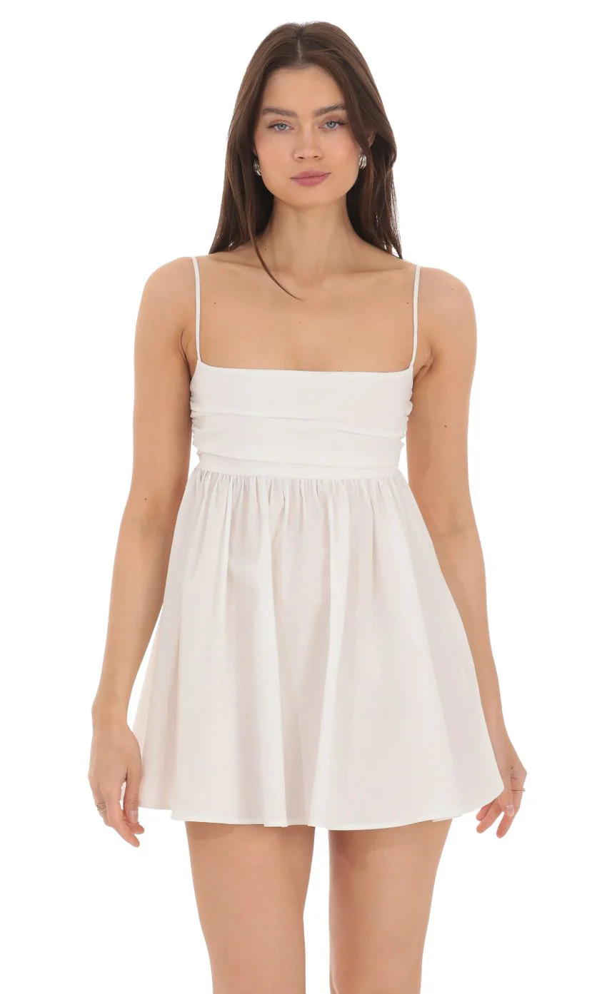 Babydoll Back Bow Dress in White - luluinthesky