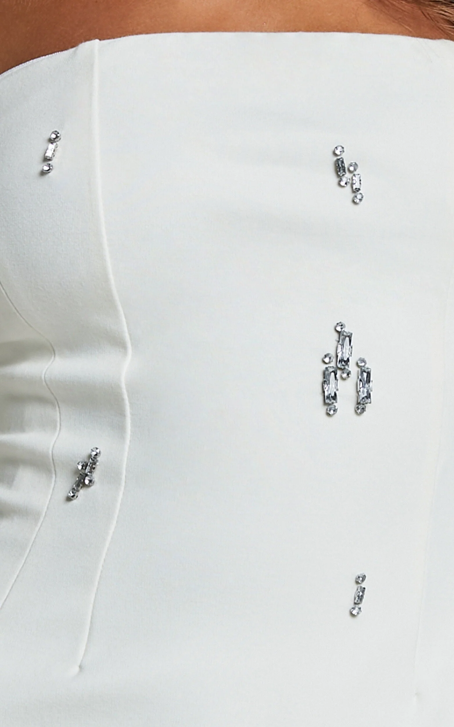 Anziel Mini Dress - Strapless Structured Cluster Embellishment Dress in White