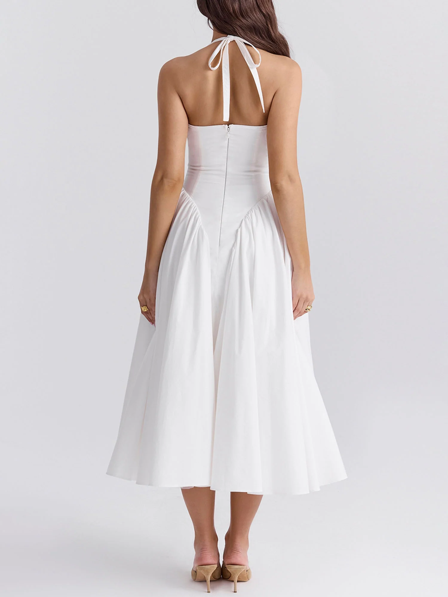 Pleated A-Line Halter Midi Dress