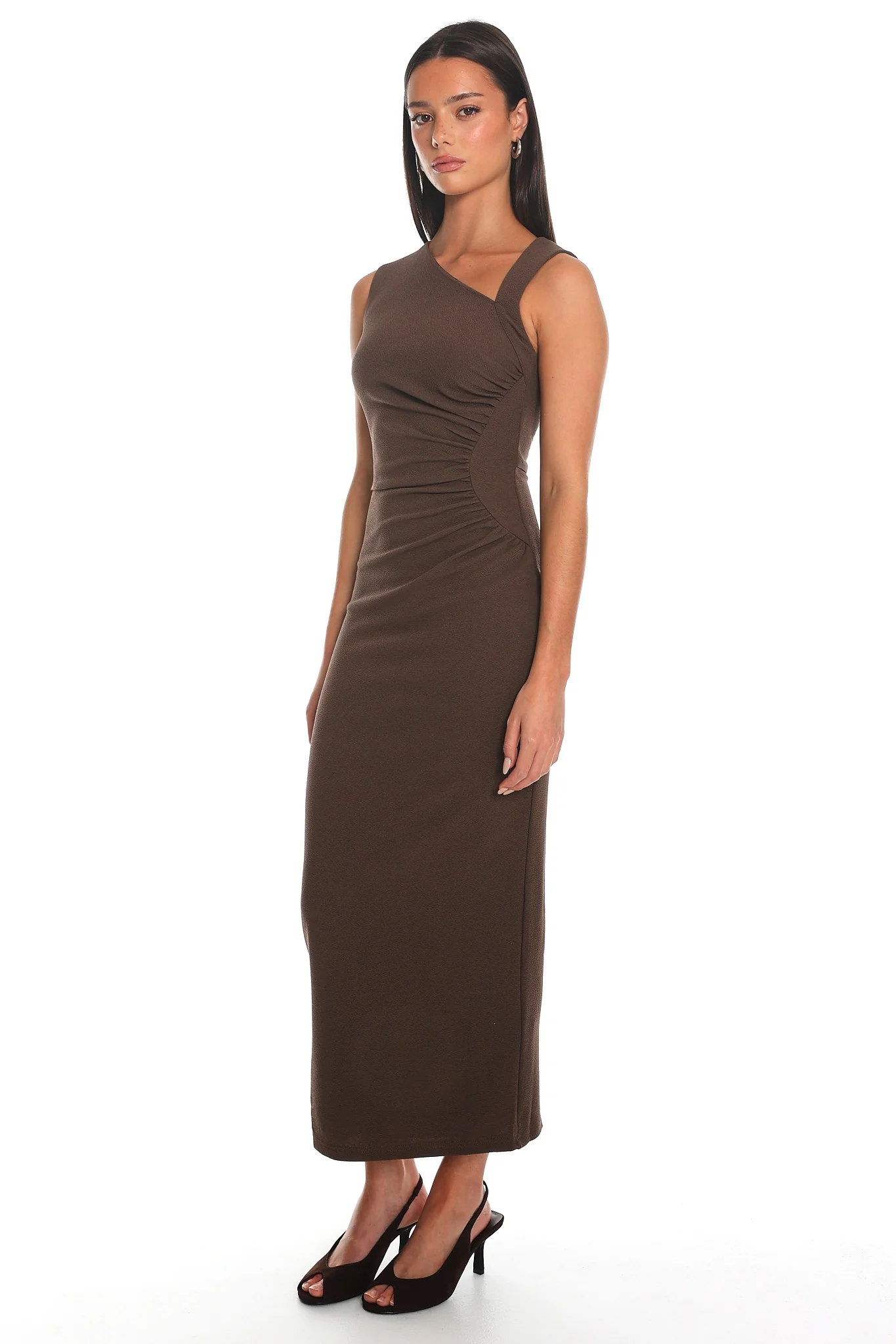 Viella Asymmetric Midi Dress Cocoa