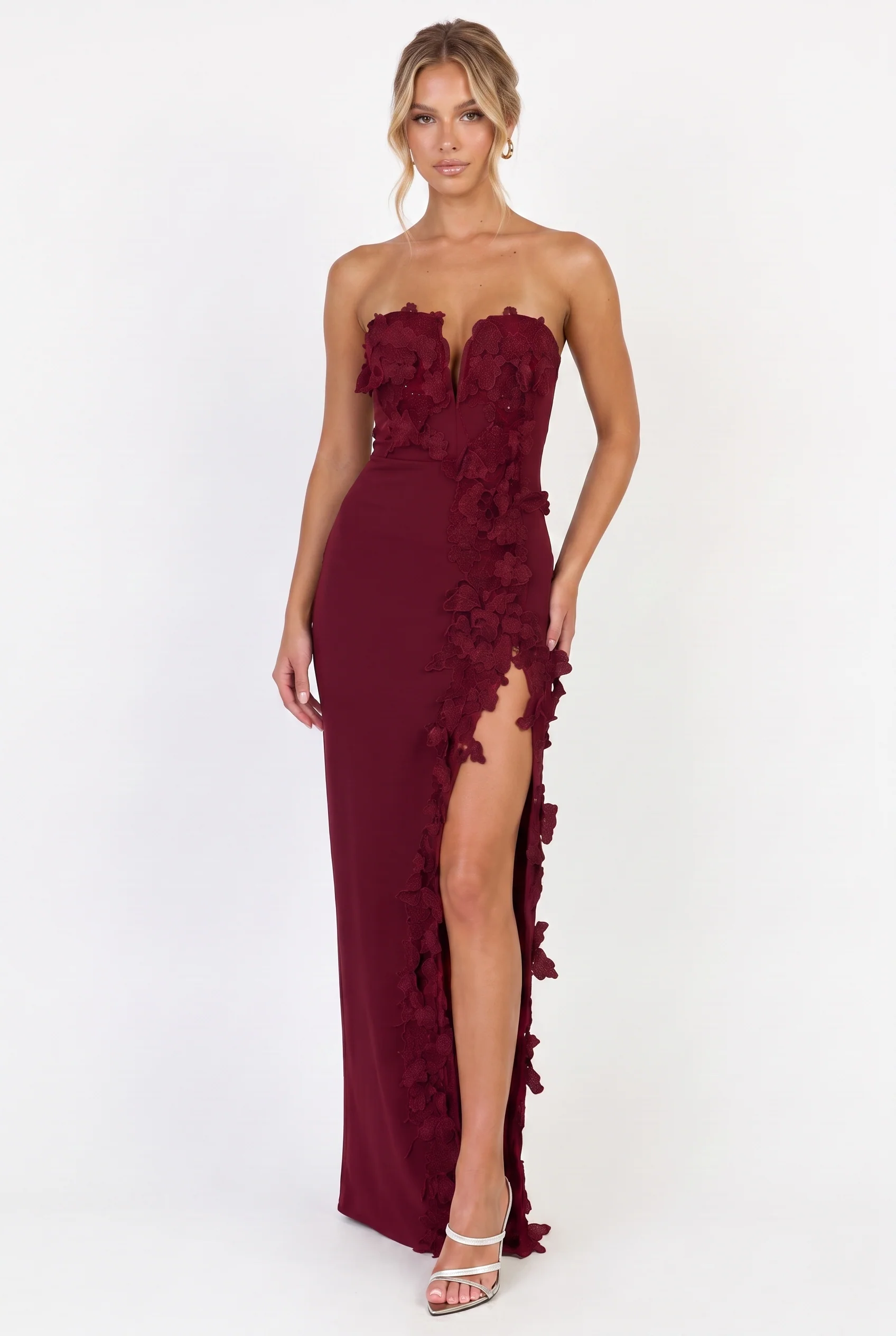 Éloise Floral Appliqué Column Maxi Dress