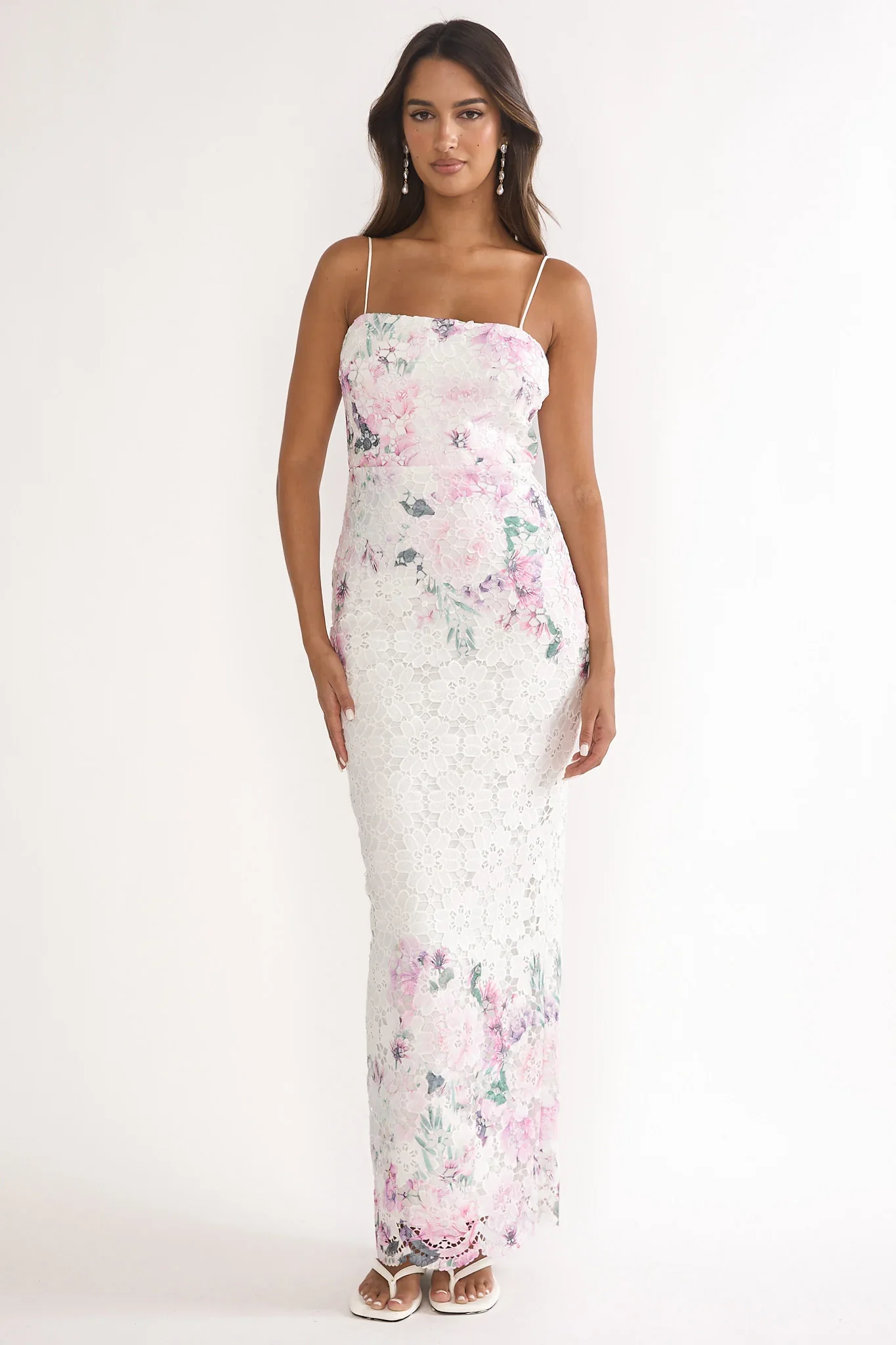 Kaela Crochet Overlay Maxi Dress Floral Pink