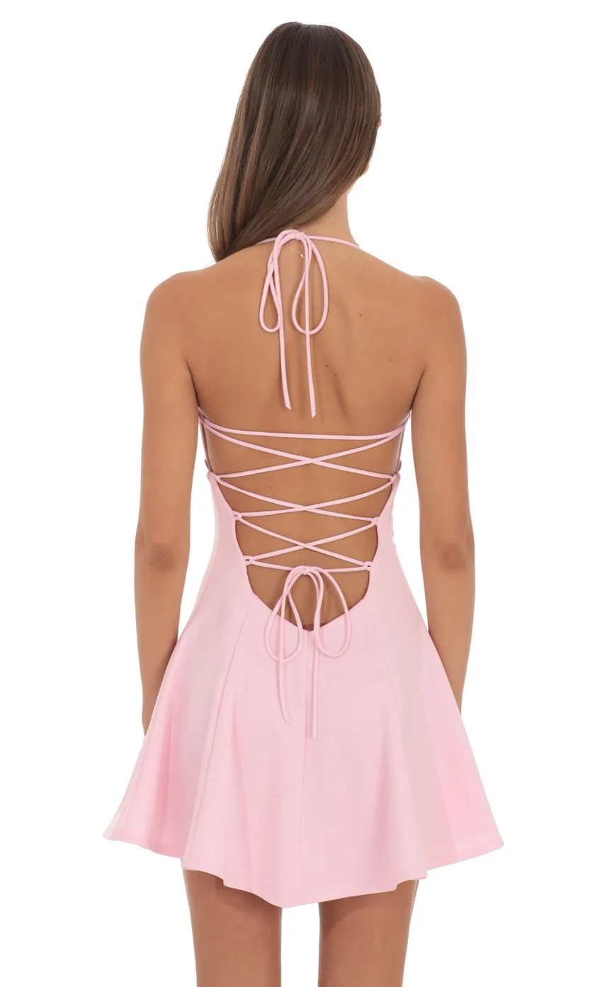 Fit and Flare Open back Mini Dress in Pink
