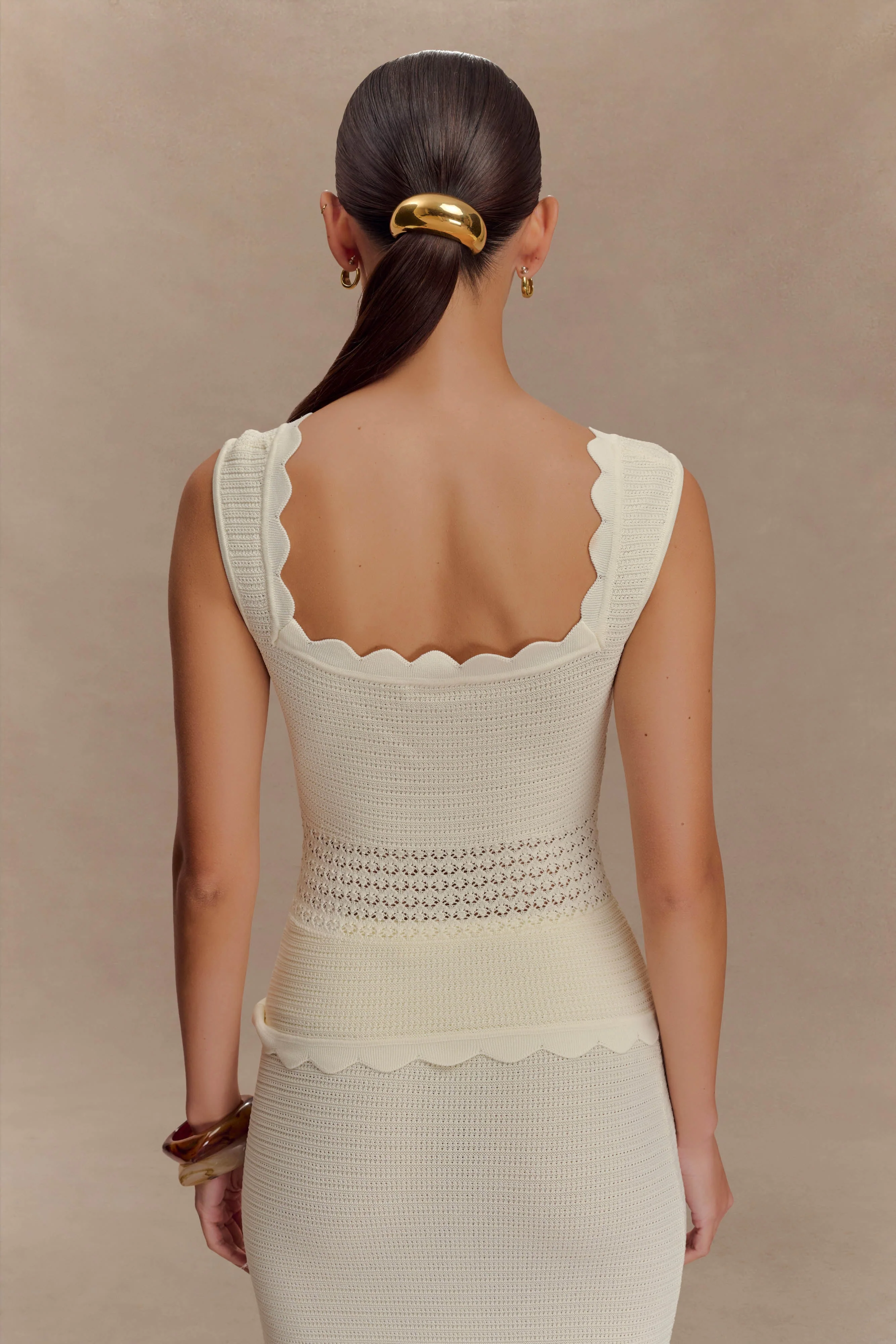 Madeline Scallop Knit Top - Ivory