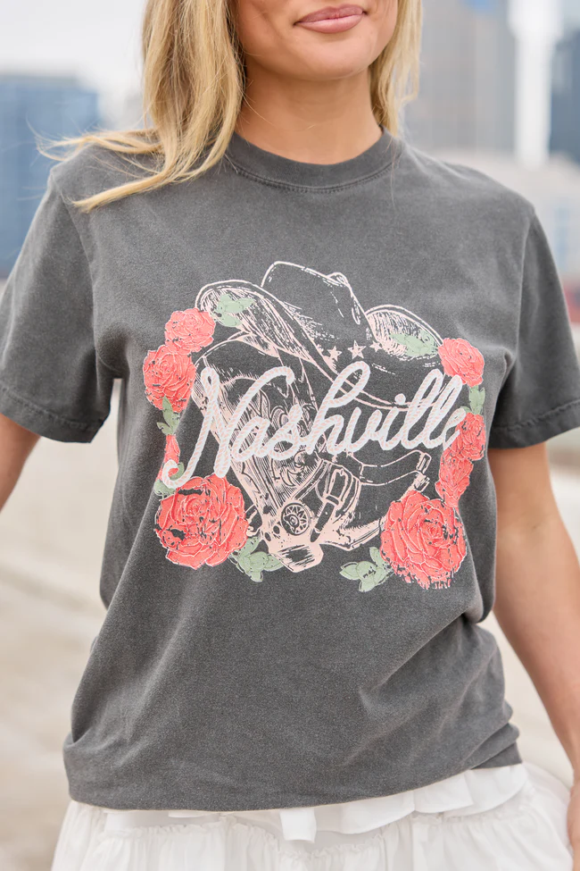 Nashville Vintage Rose Dark Grey Graphic Tee