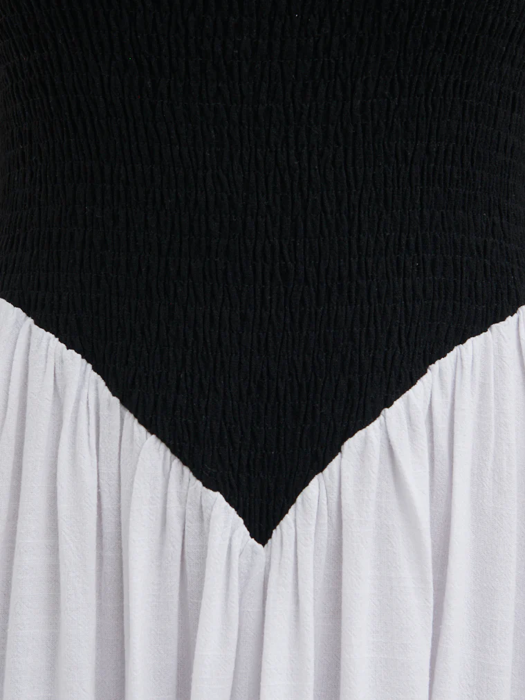 Maude Shirred Contrast Maxi Dress - Black and Cream