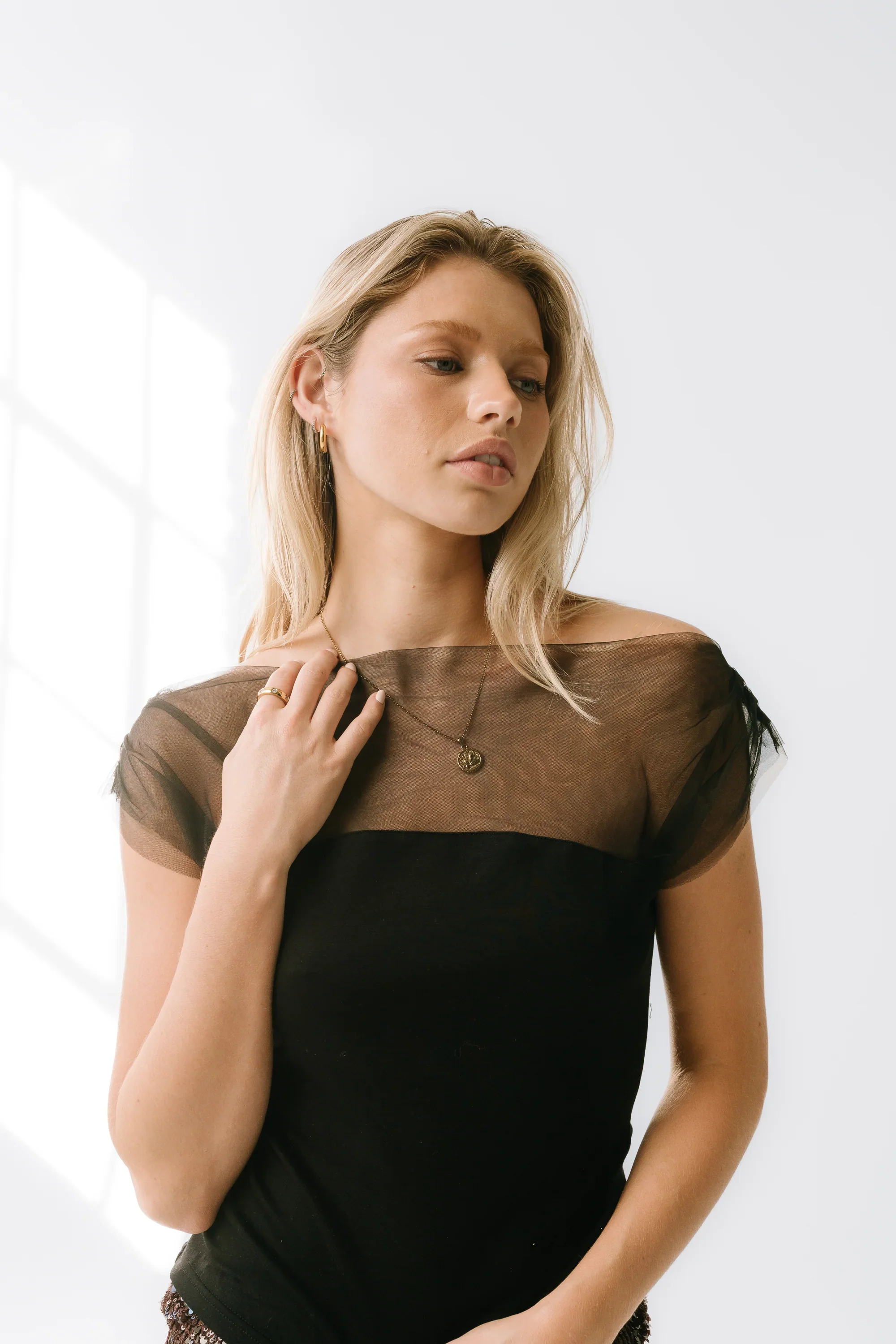 Tracy Mixed Media Top in Black