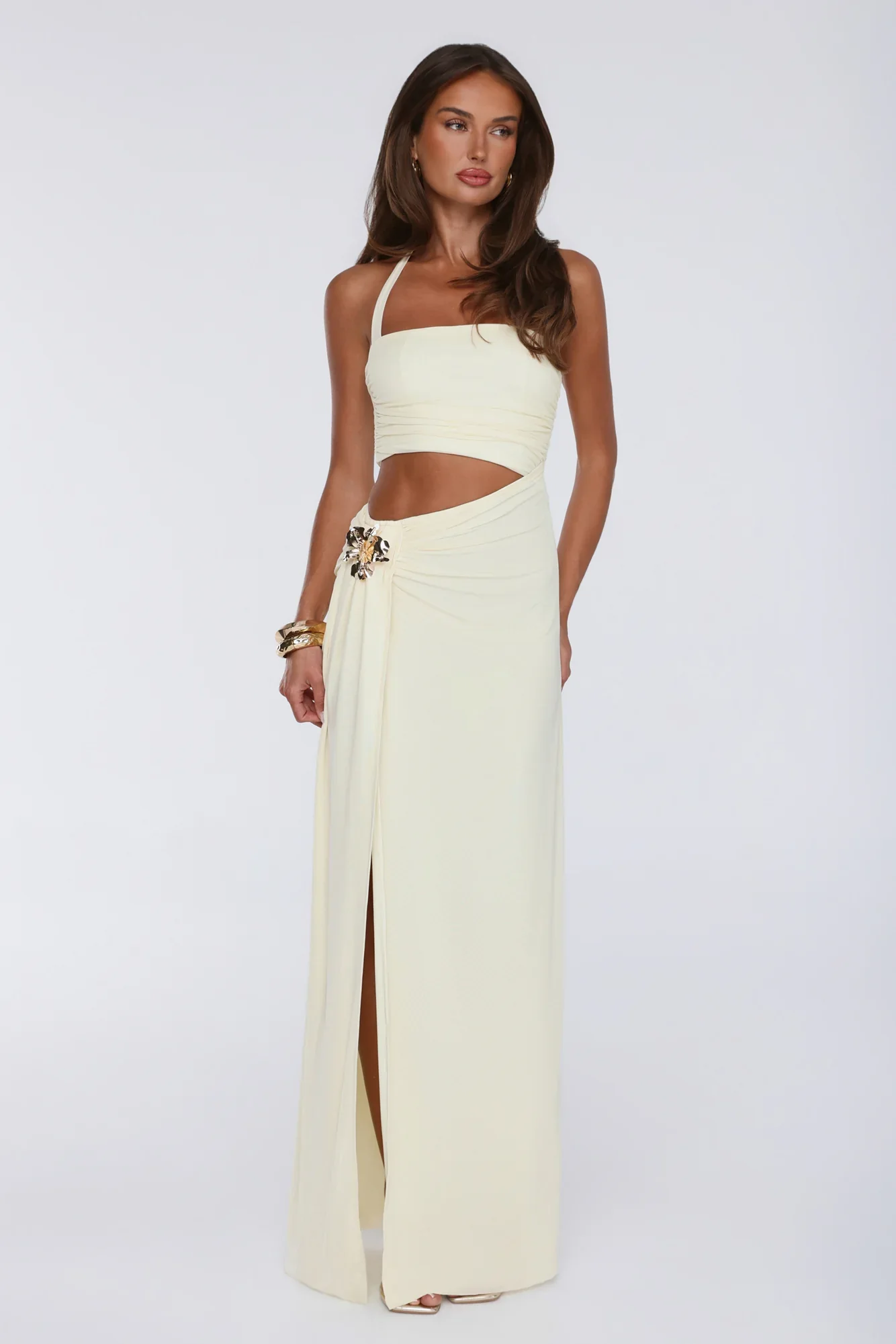 Secret Bloomers Halter Maxi Dress Yellow