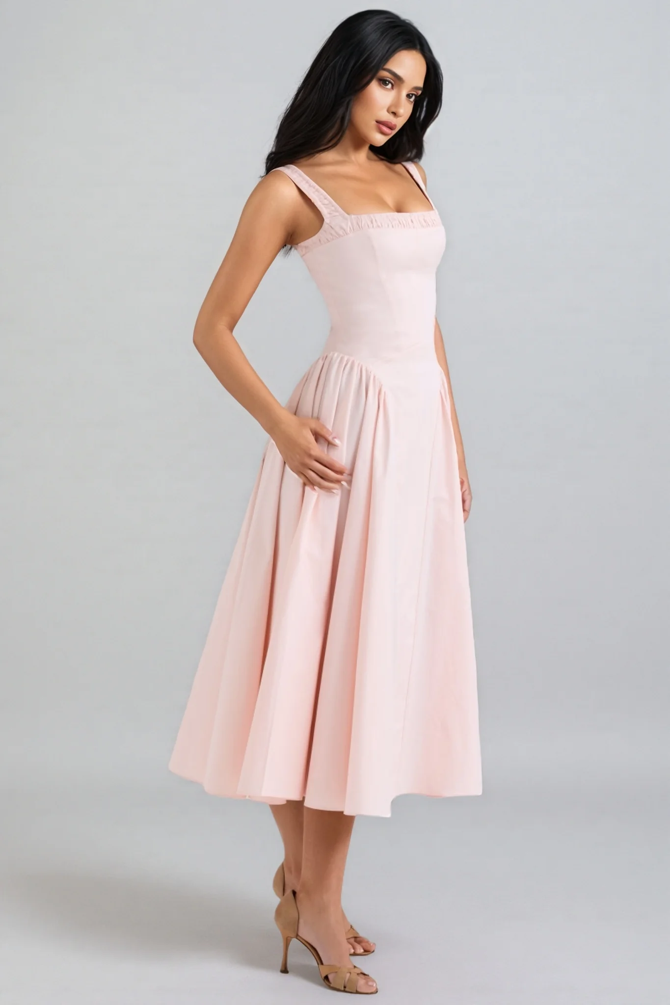 Lyrice Rose Pink Stretch Cotton Midi Dress