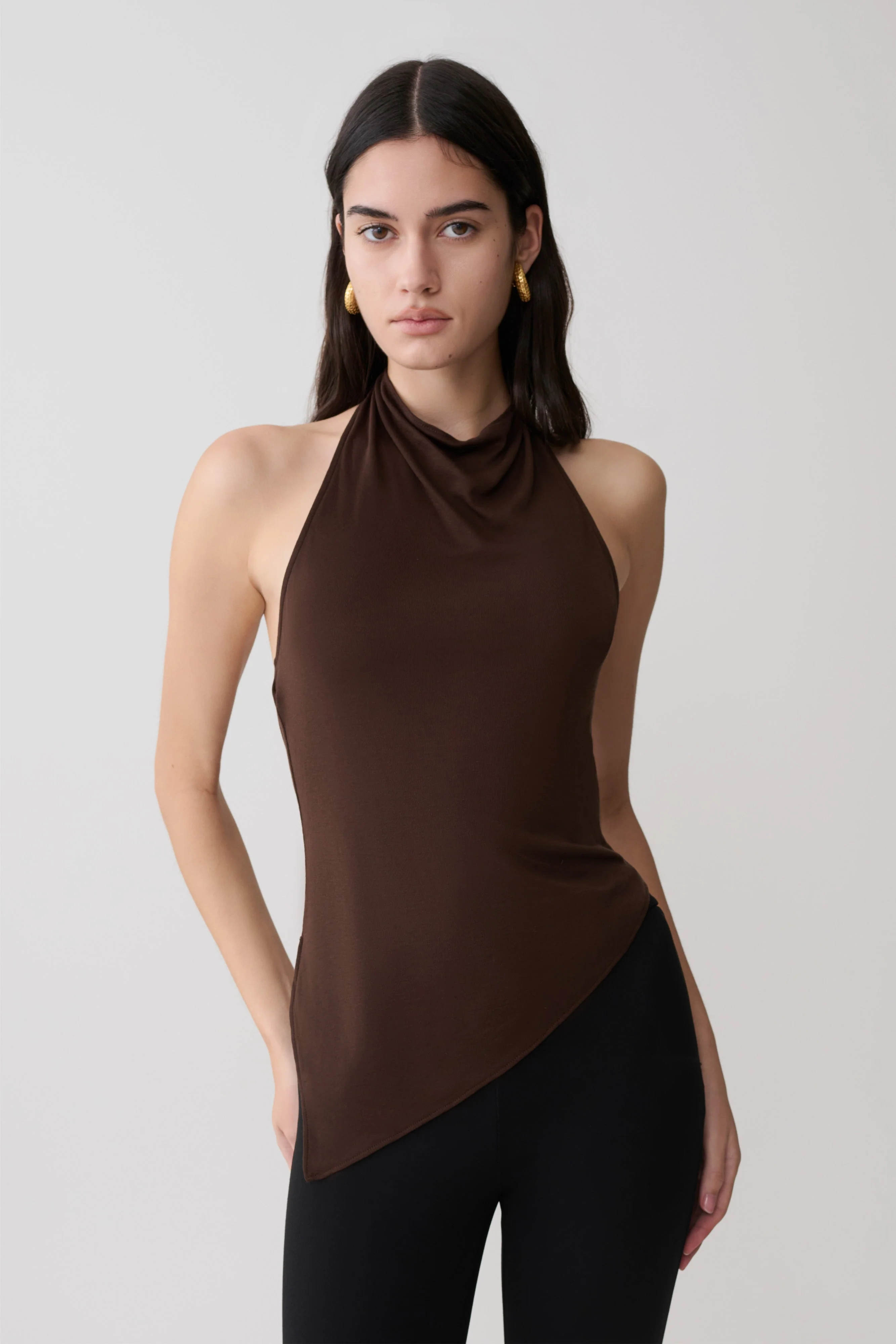 Clea Relaxed Sheer Halter Top - Espresso