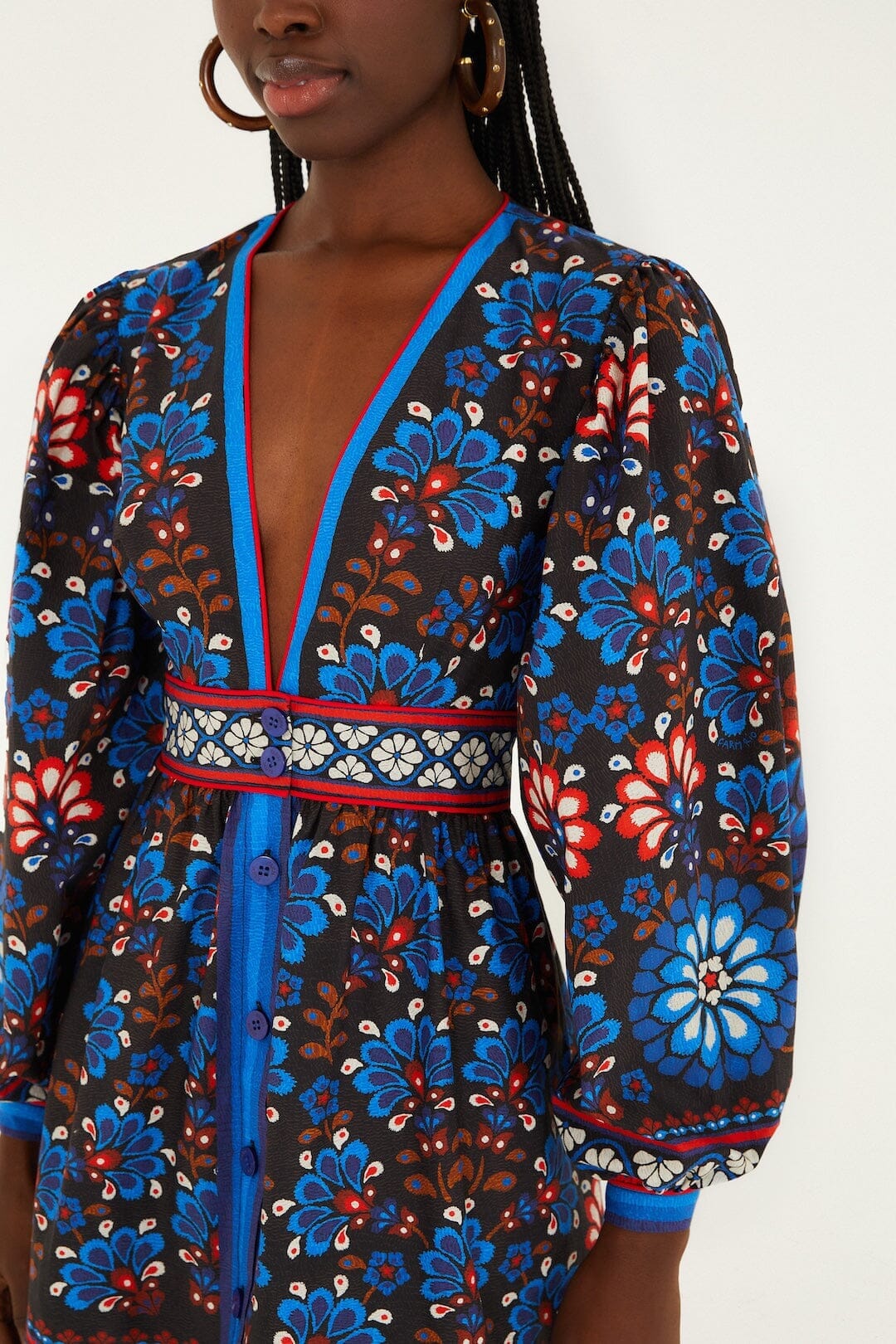 Black Latina Scarf Puff Sleeve  Mini Dress