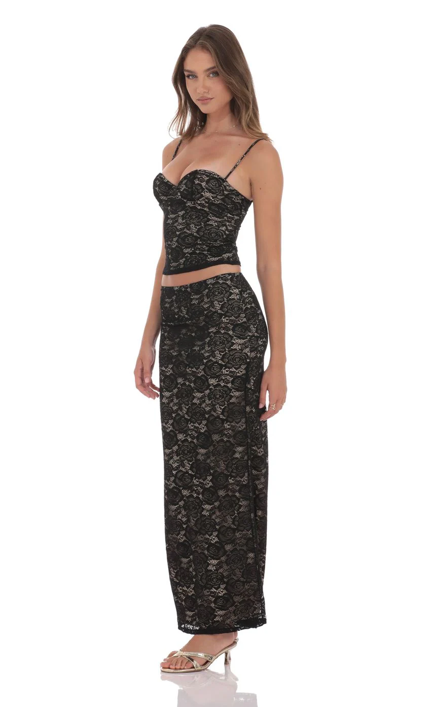 Lace Bodycon Two Piece Set in Black - luluinthesky
