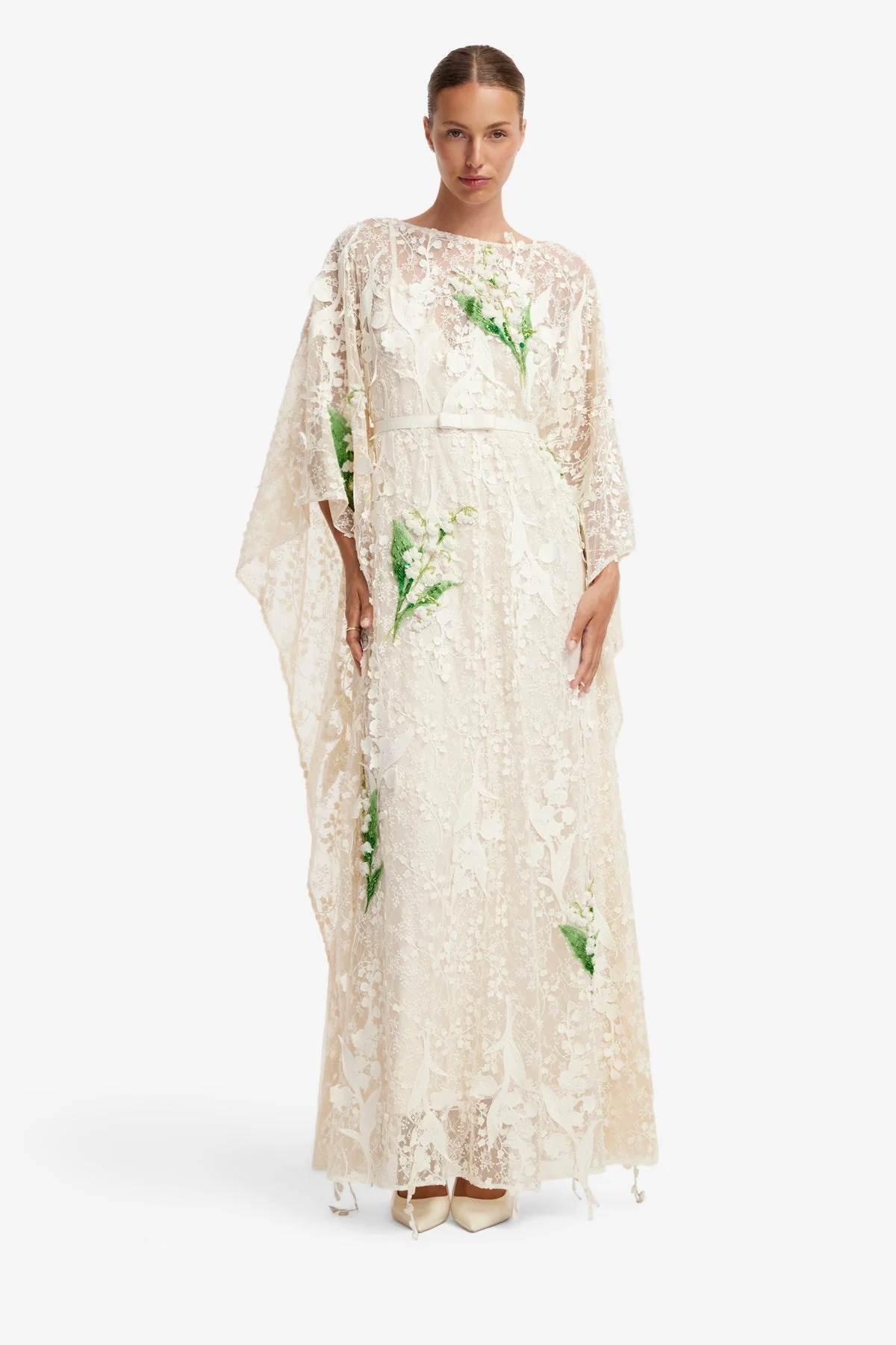 Willow Embellished Lace Kaftan Maxi - Snow Meadow