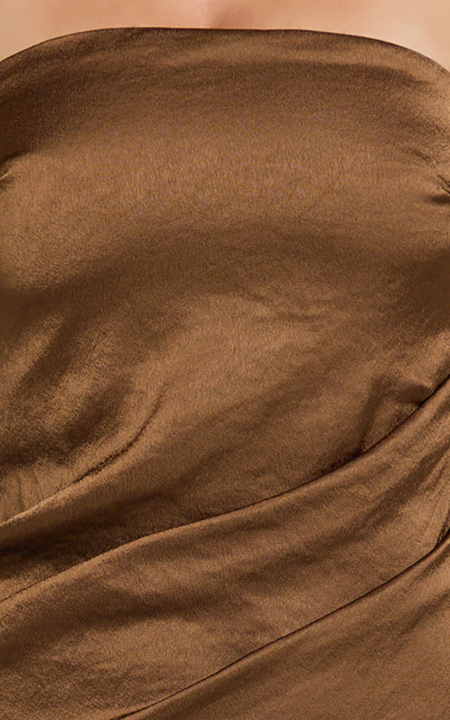 Laurie Maxi Dress - Strapless Draped Satin Dress in Chocolate