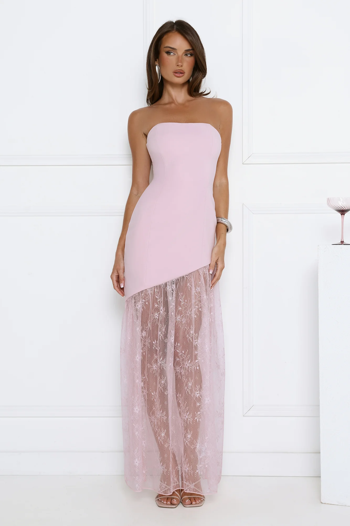 Fit For The Front Row Strapless Maxi Dress Pink
