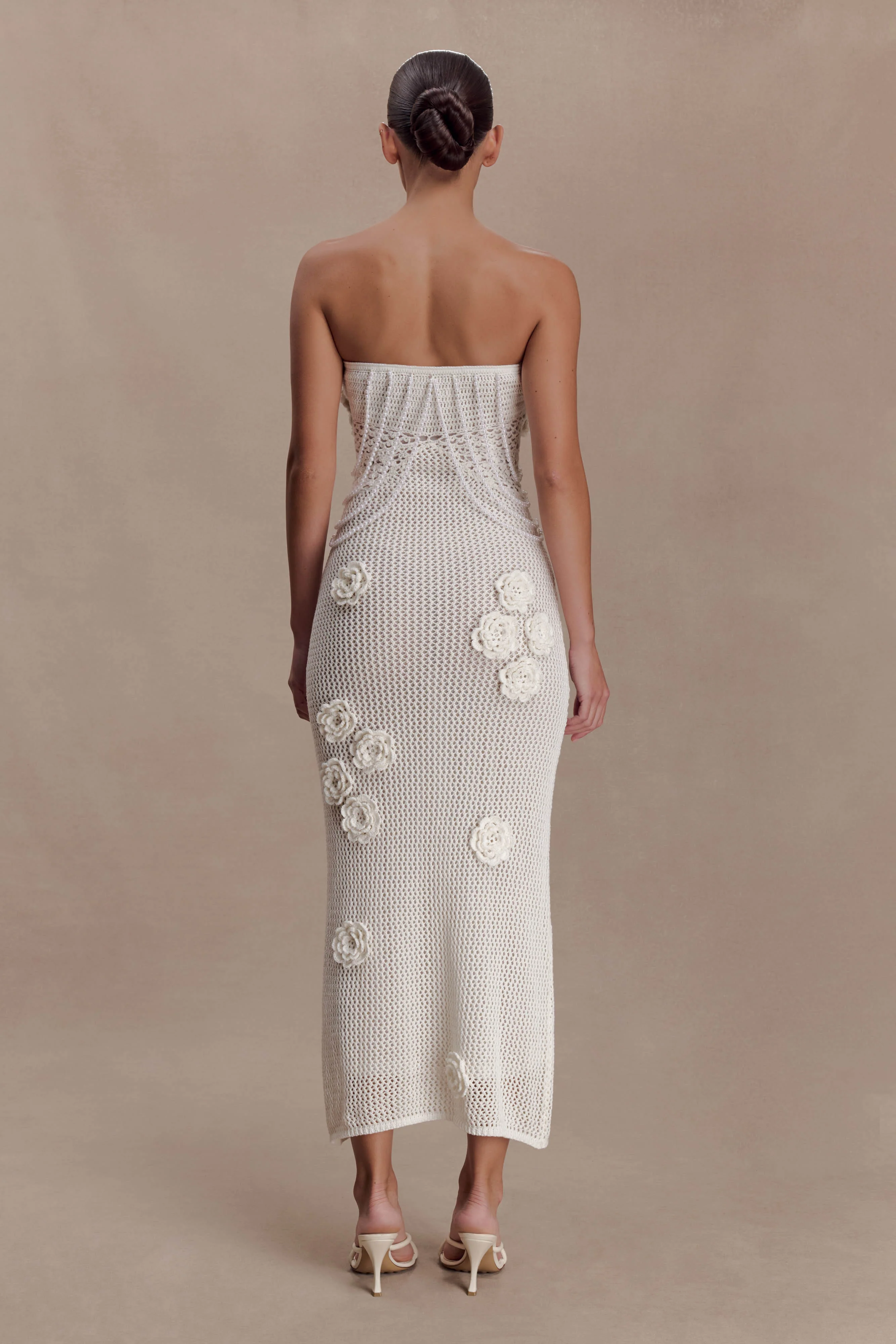 Samantha Crochet Midi Dress With Flowers - Ivory