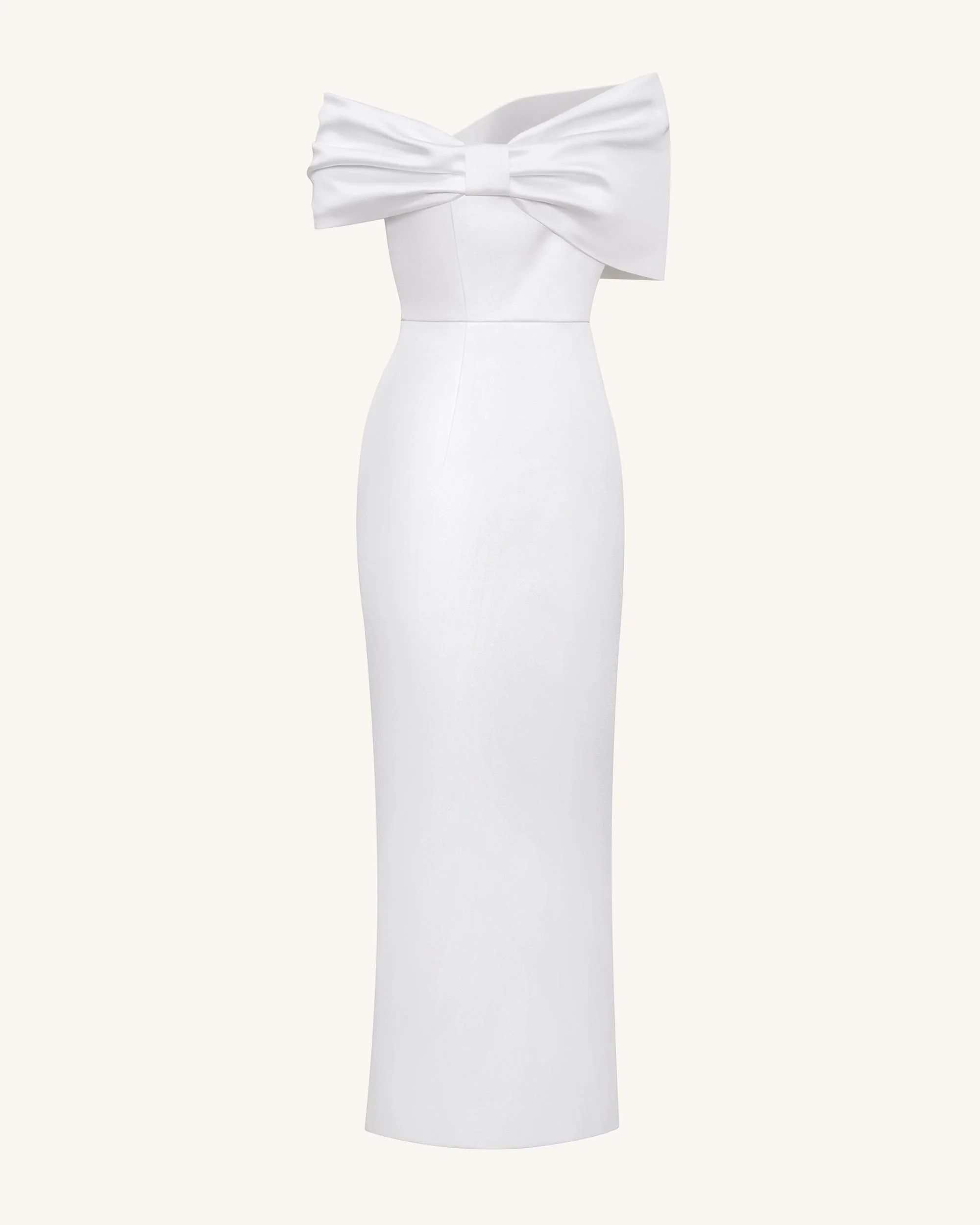 Satin Asymmetric Bow Maxi Dress - White - FASHION NOB