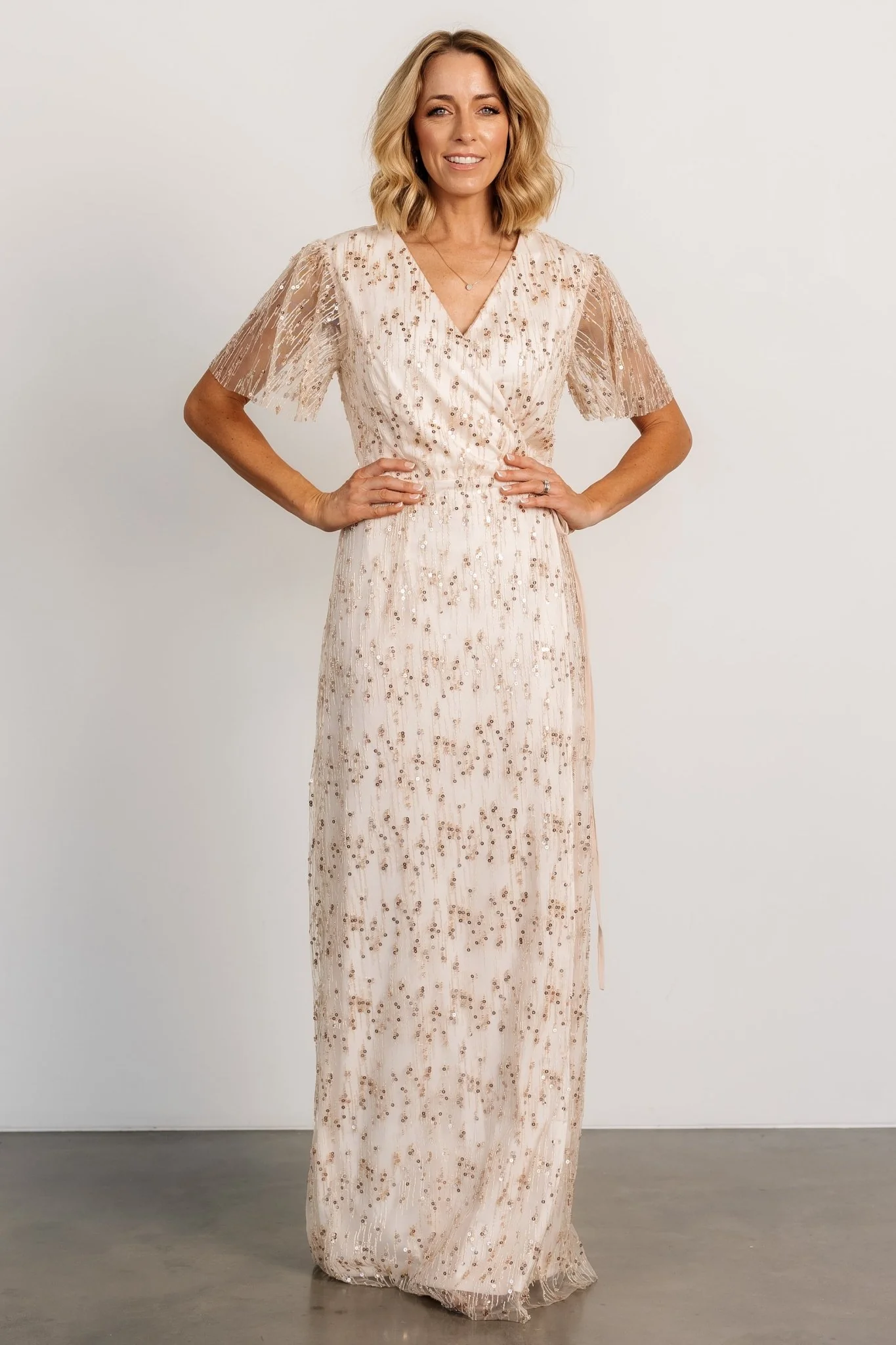 Liza Sequin Wrap Maxi Dress | Rose Gold - luluinthesky