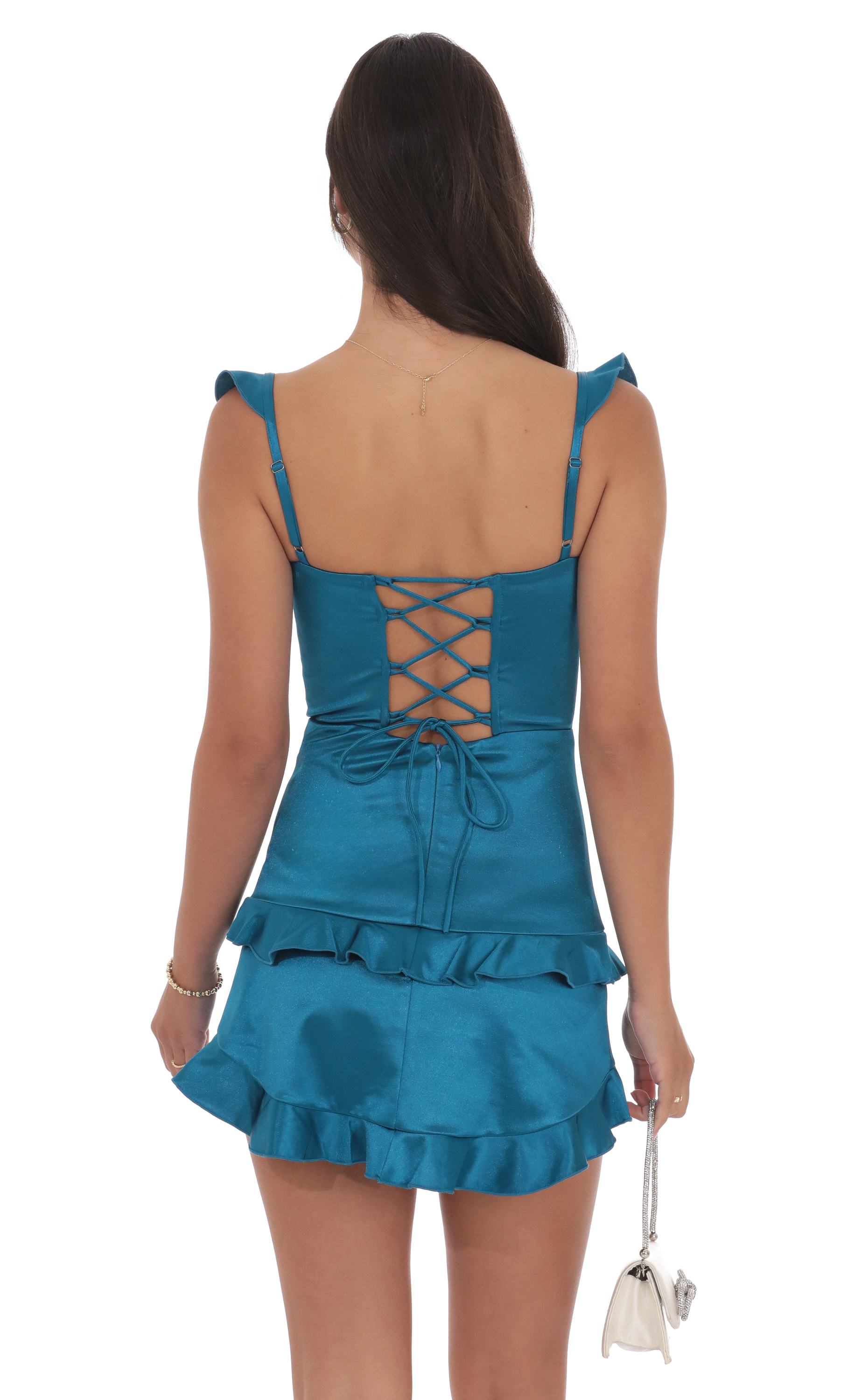 Satin Ruffle Bodycon Dress in Cobalt - luluinthesky