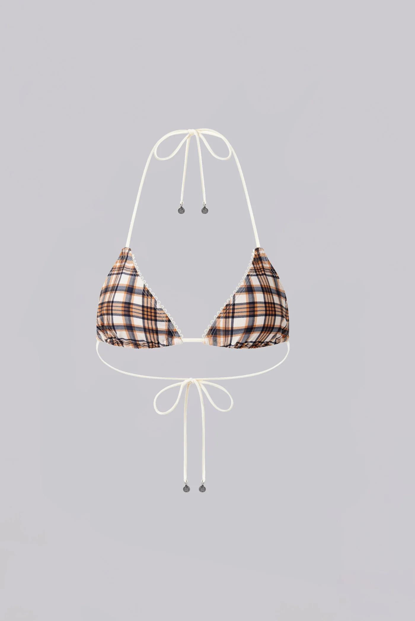 Brown Checked In Triangle Bikini Top - luluinthesky