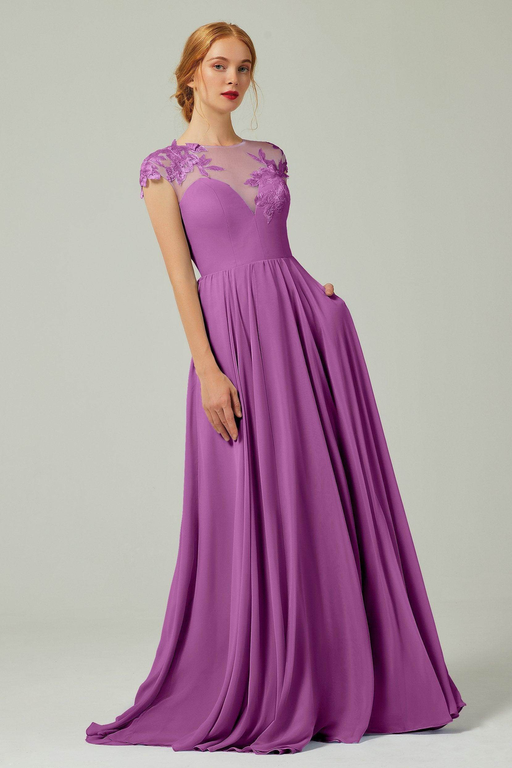 A-Line Sweep-Brush Train Chiffon Bridesmaid Dress CB0248