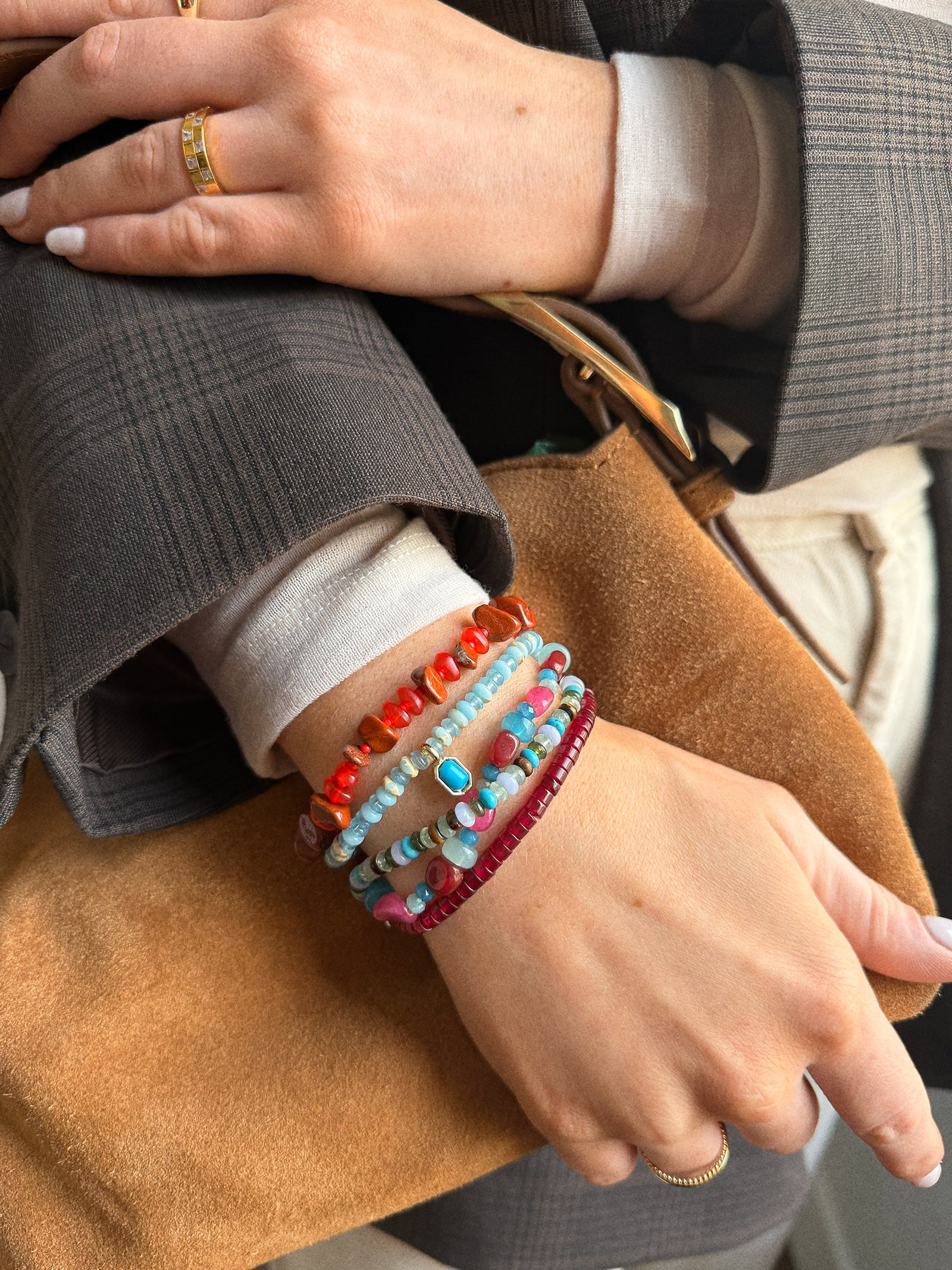 Darcy Semi-Precious Beaded Bracelet Set - Red