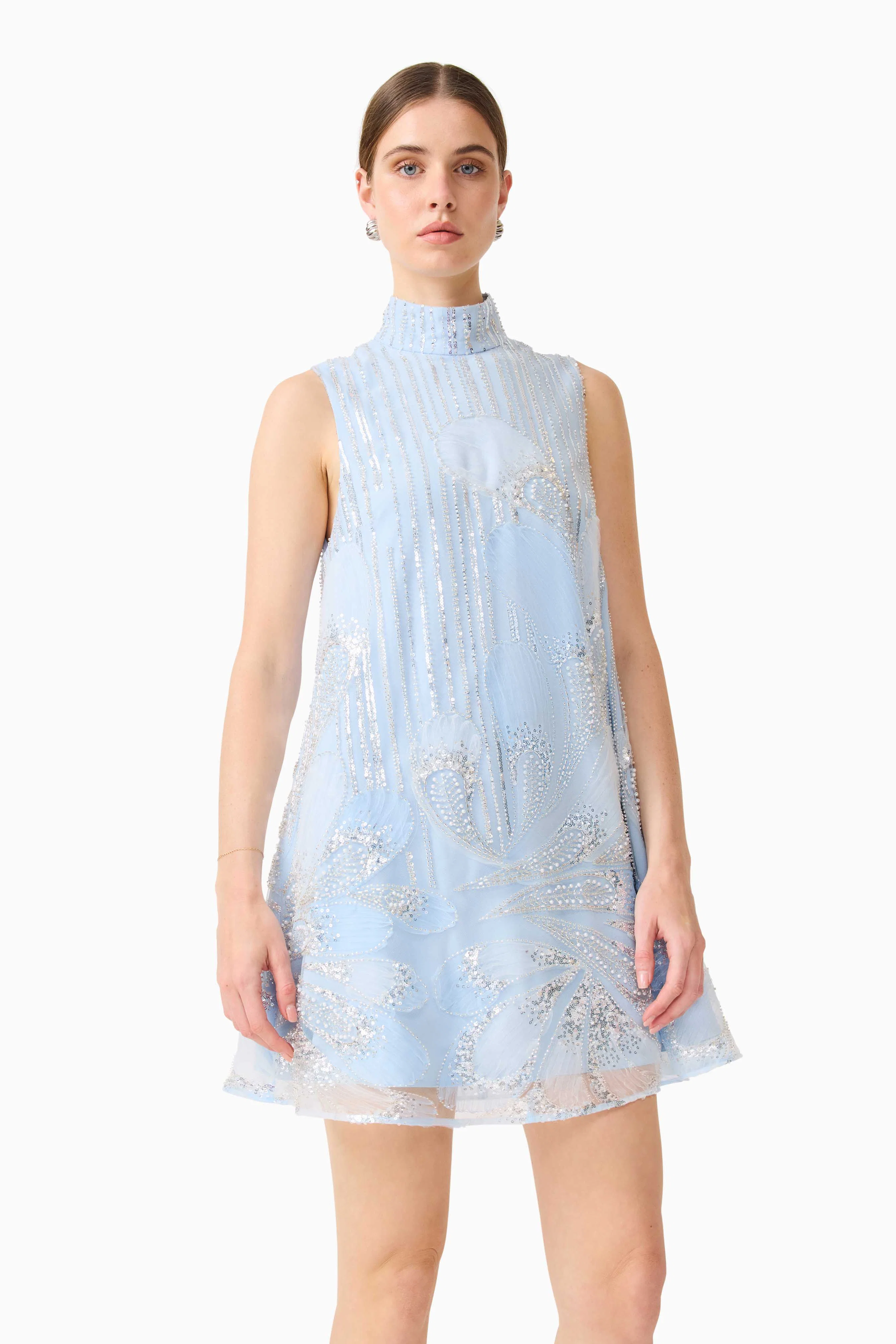 Annabelle Embellished Shift Mini Dress in Blue