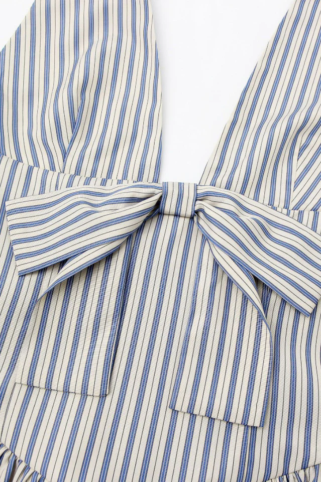Mackenna Stripe Halter Smock Back Dress