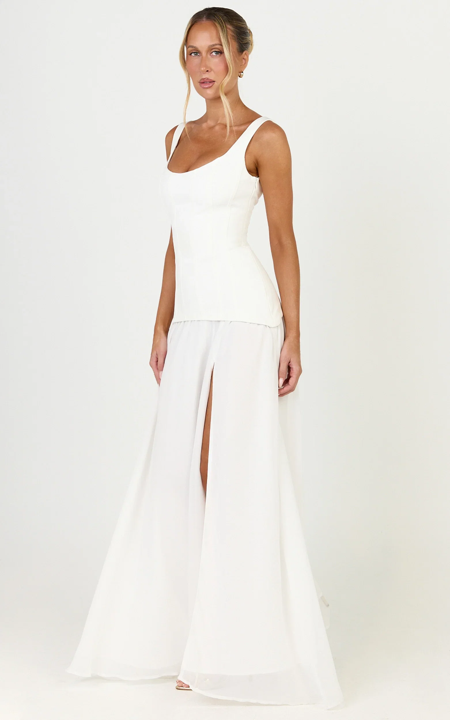 Coco Maxi Dress - Corset Bodice Fit And Flare Dress in White