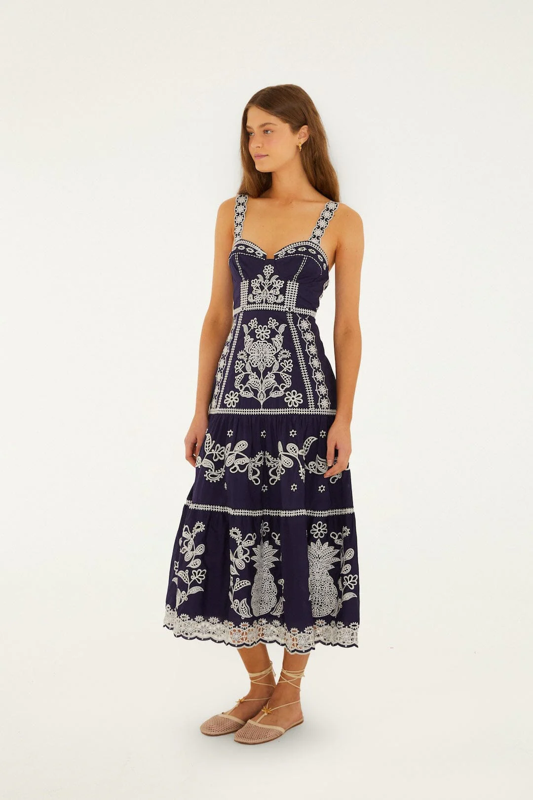 Blue Richelieu Embroidered  Midi Dress - luluinthesky
