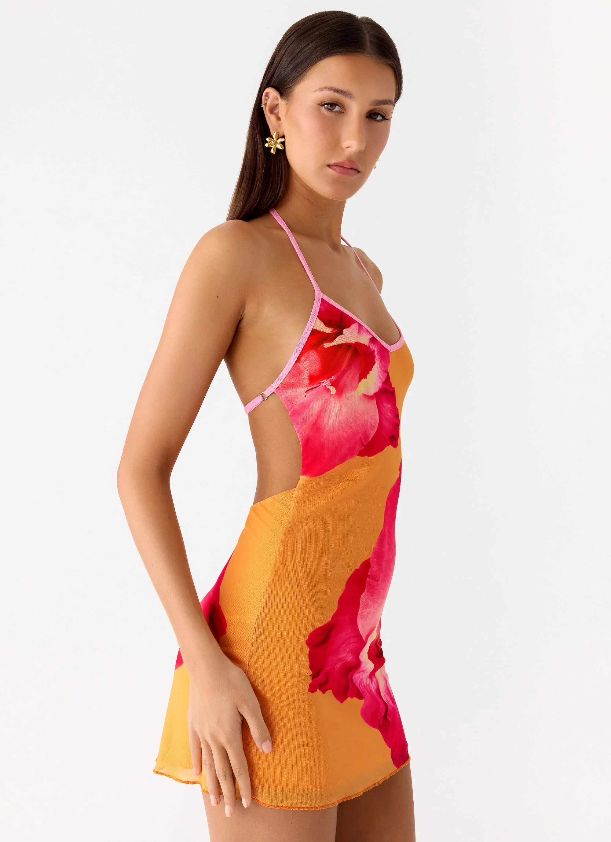 Yura Mini Dress - Orange Floral Spritz