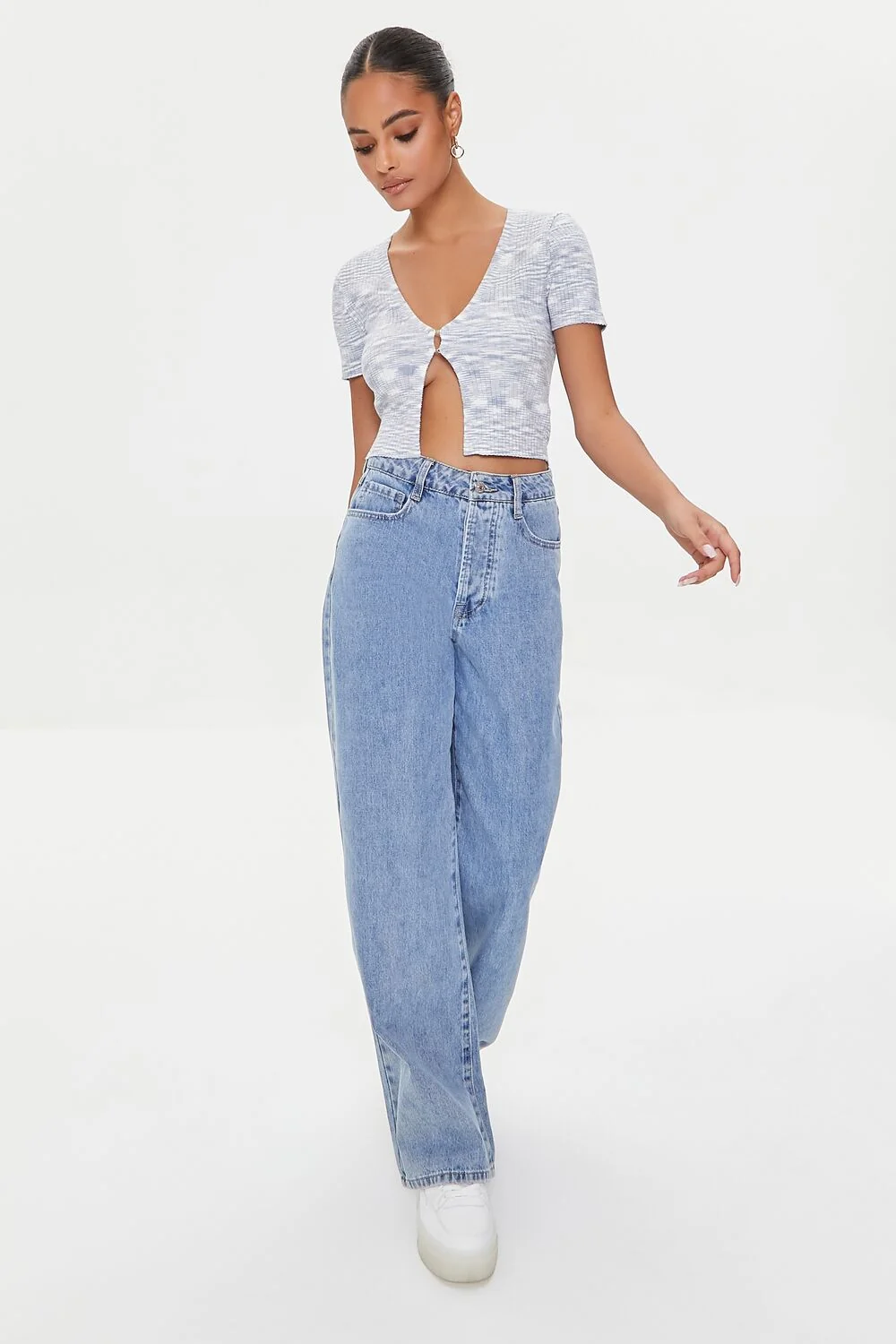 Marled Sweater-Knit Crop Top